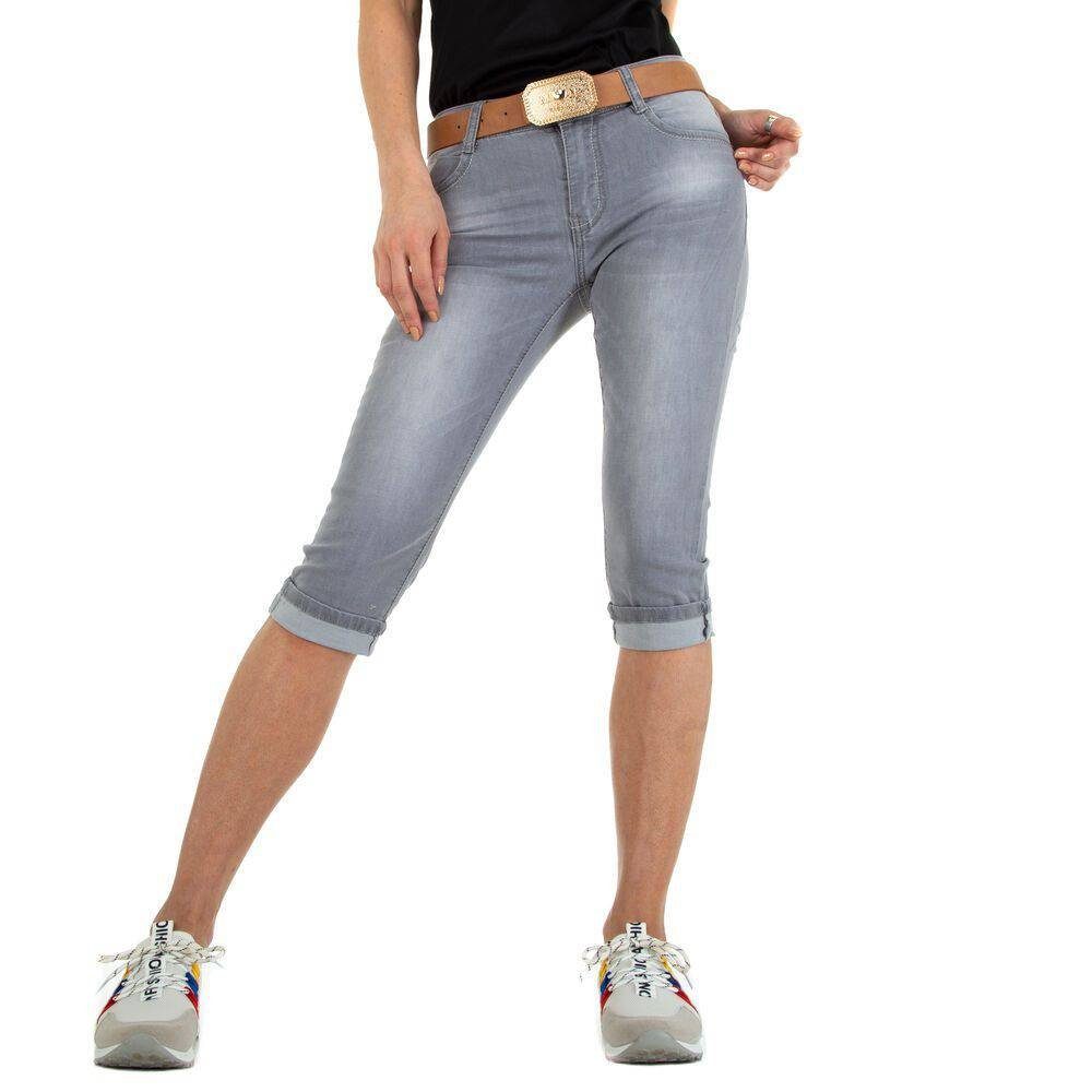 Damen Jeans Ital-Design Caprijeans Damen Freizeit Jeansstoff Stretch Capri-Jeans in Grau