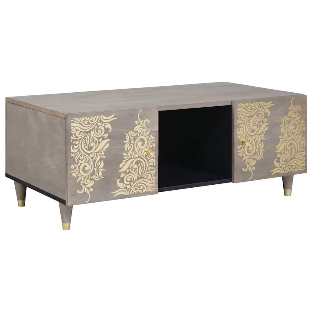 furnicato Couchtisch Vollholz 100 x 54 x 40 cm Grau (1-St), Wohnzimmertisch mit Stauraum, Regal und handbemalter Front