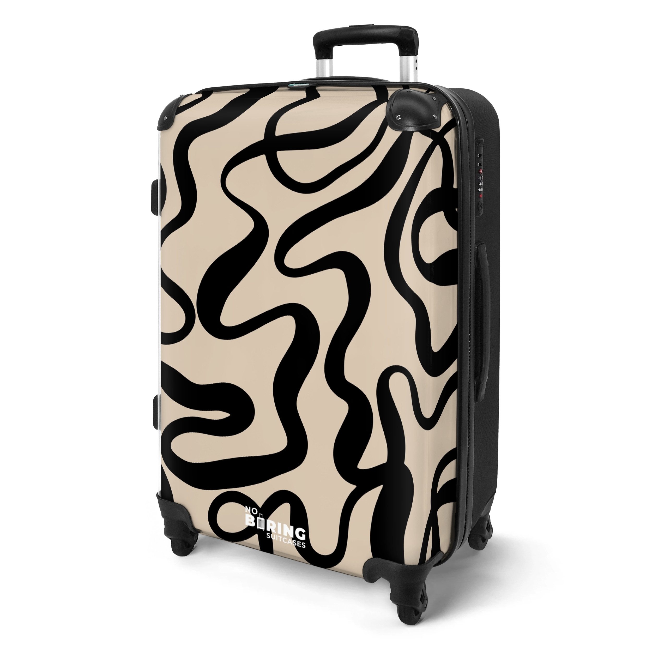 NoBoringSuitcases.com© Hartschalen-Trolley Beige mit schwarzen abstrakten L günstig online kaufen