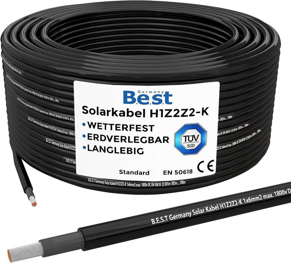B.E.S.T. Germany Kabel 4mm² reines Kupferkabel H1Z2Z2-K PV Solarkabel,  (1000 cm), 10m