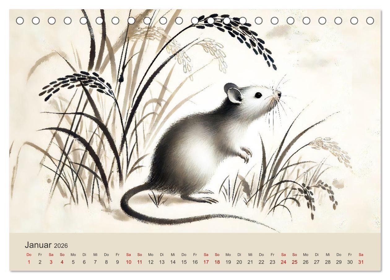 CALVENDO Wandkalender Chinesische Tierkreiszeichen - Kunstvolle KI-Tuschemalerei des Ostens