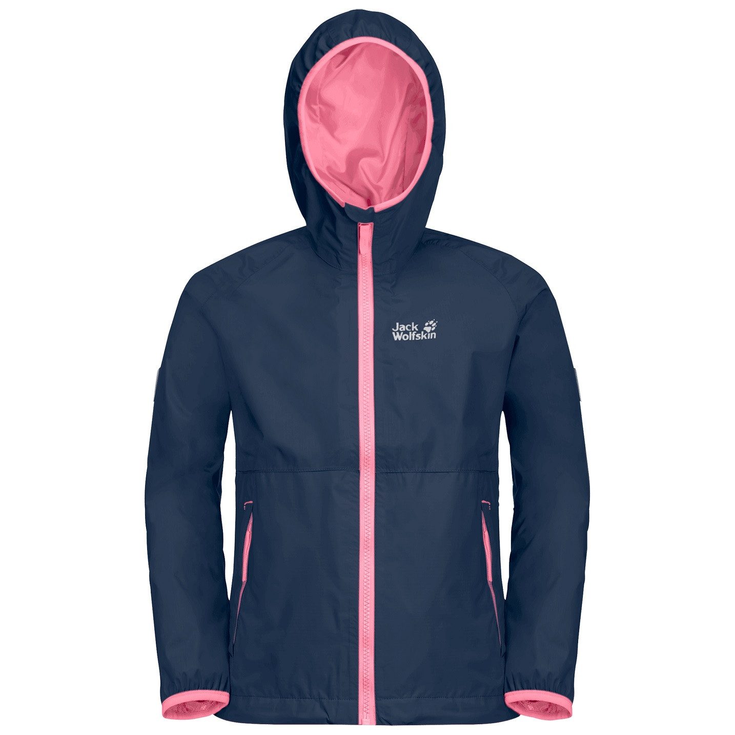 Jack Wolfskin Regenjacke Rainy (wind- und wasserdicht) indigoblau/pink Kinder