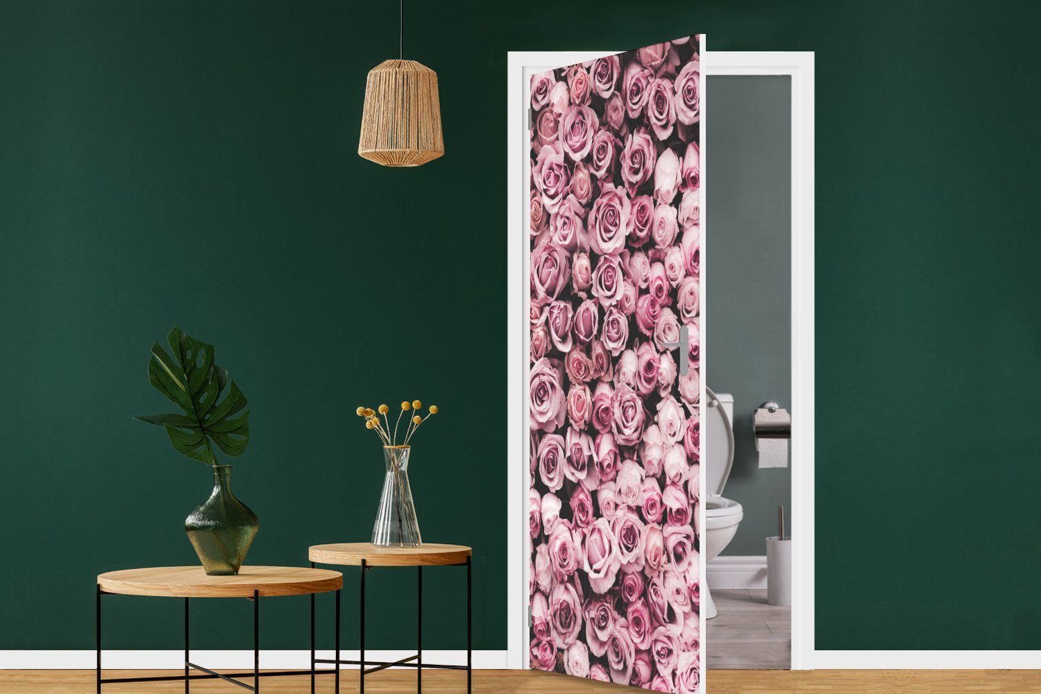 Rosen Blumen St), - Botanisch, Natur - Rosa Fototapete Matt, bedruckt, (1 Türtapete Tür, 75x205 für - - Türaufkleber, MuchoWow cm