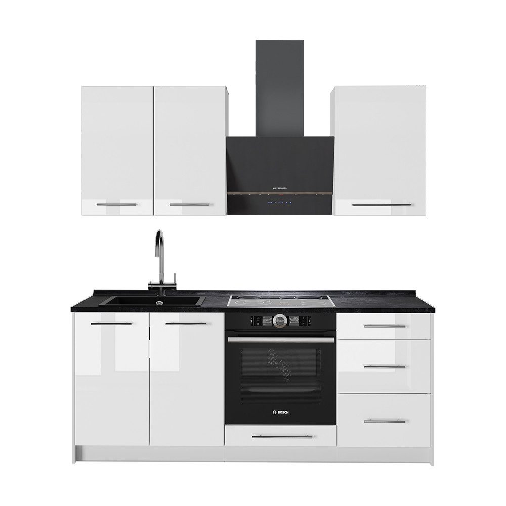 Vicco Küchenzeile Fame-Line, Weiß Hochglanz/Weiß, 190 cm ohne Arbeitsplatte