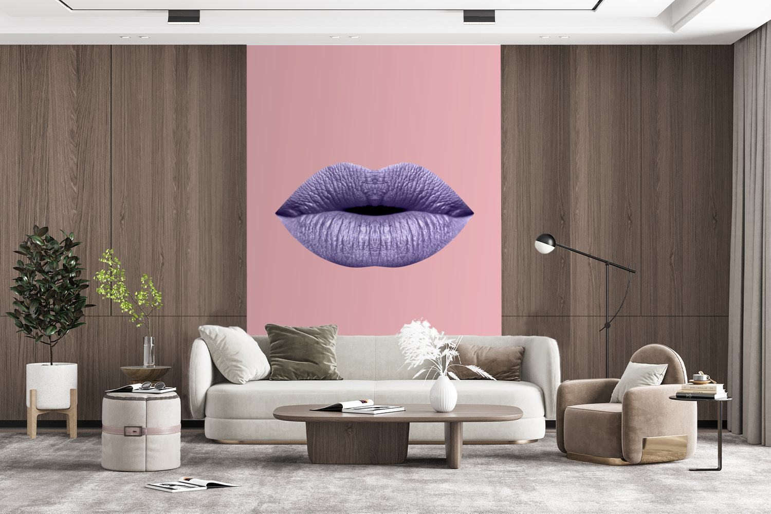- Wandtapete Fototapete Montagefertig Pastell MuchoWow Wohnzimmer, bedruckt, Tapete für Matt, Lippen Vinyl - Rosa, St), (3
