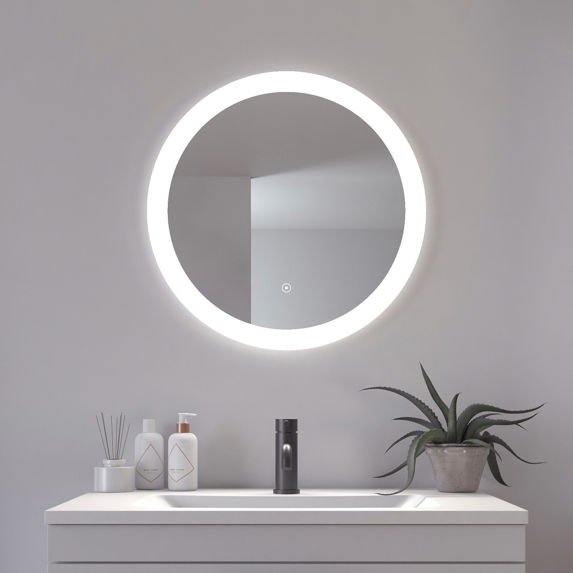 Loevschall Badspiegel Vega Rund, Badzimmerspiegel mit LED Beleuchtung, Lich günstig online kaufen