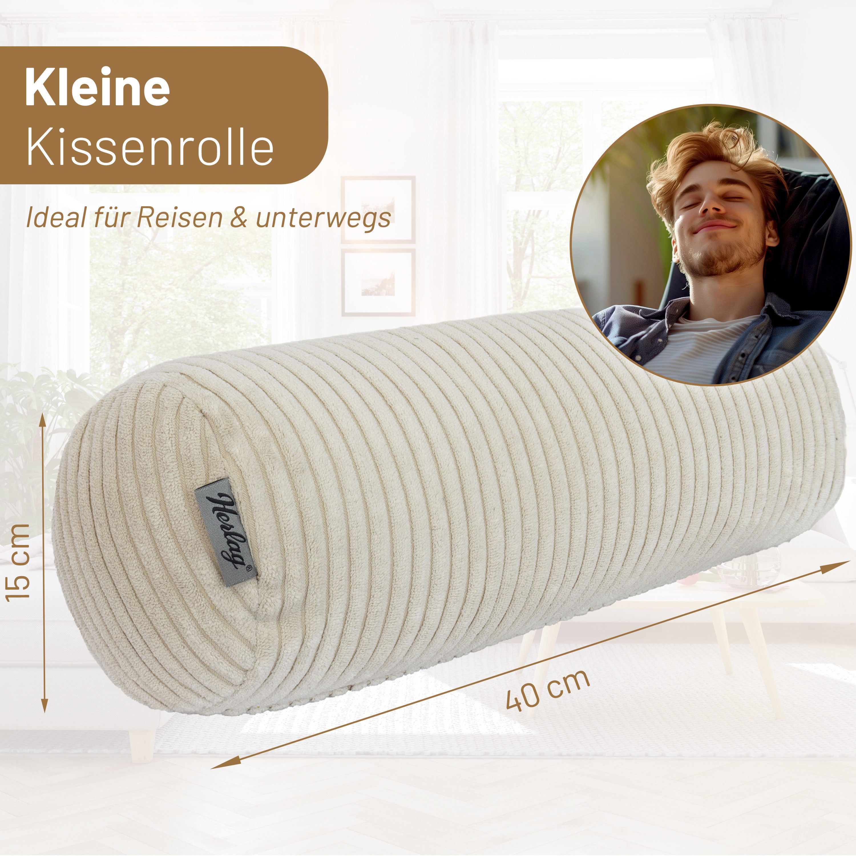 Herlag Nackenrolle Kissenrolle Sofarolle ELLA, 65x20cm oder 40x15cm, 9 Farben, Wohnzimmer, Schlafzimmer – Bild 5 von 5
