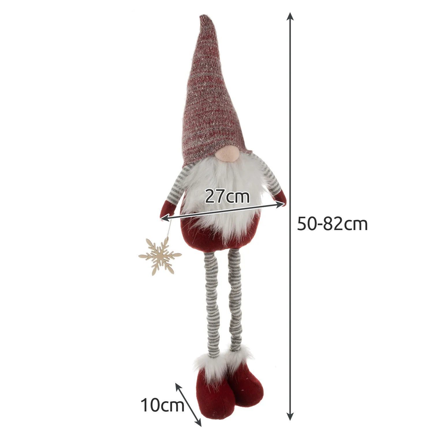 Ruhhy Weihnachtsfigur Wichtel Gnomfigur (Spar-Set, 1 St., 50-82 cm verstellbar), Teleskopbeine 50-82cm, formbarer Hut, mit Holz-Schneeflocke – Bild 3 von 5