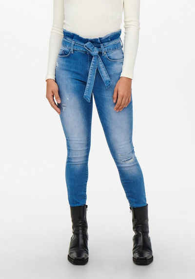 Only High-waist-Jeans »ONLHUSH LIFE MID SK ANK PBAG« mit Paperbag Taille