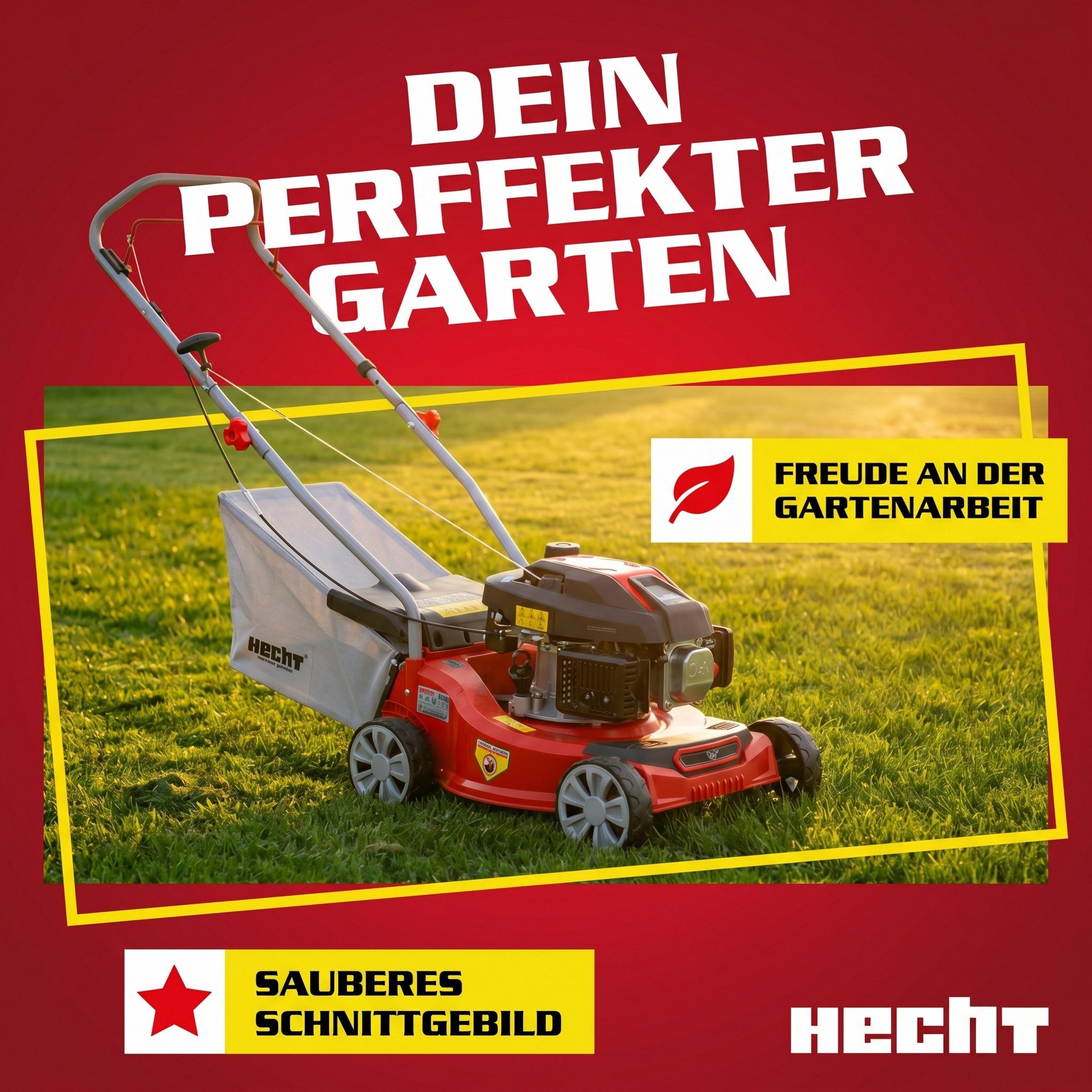 Hecht Benzinrasenmäher 5408 mit 45 Liter Grasfangkorb, 40 cm Schnittbreite, 1,8 PS, 25-65 mm Schnitthöhe