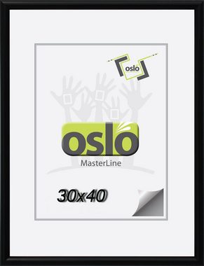 Oslo MasterLine Portraitrahmen Bilderrahmen 30 x 40 cm Holz massiv, schmales Profil, Echtglas, FSC, schwarz Hoch- und Querformat Passepartout geeignet