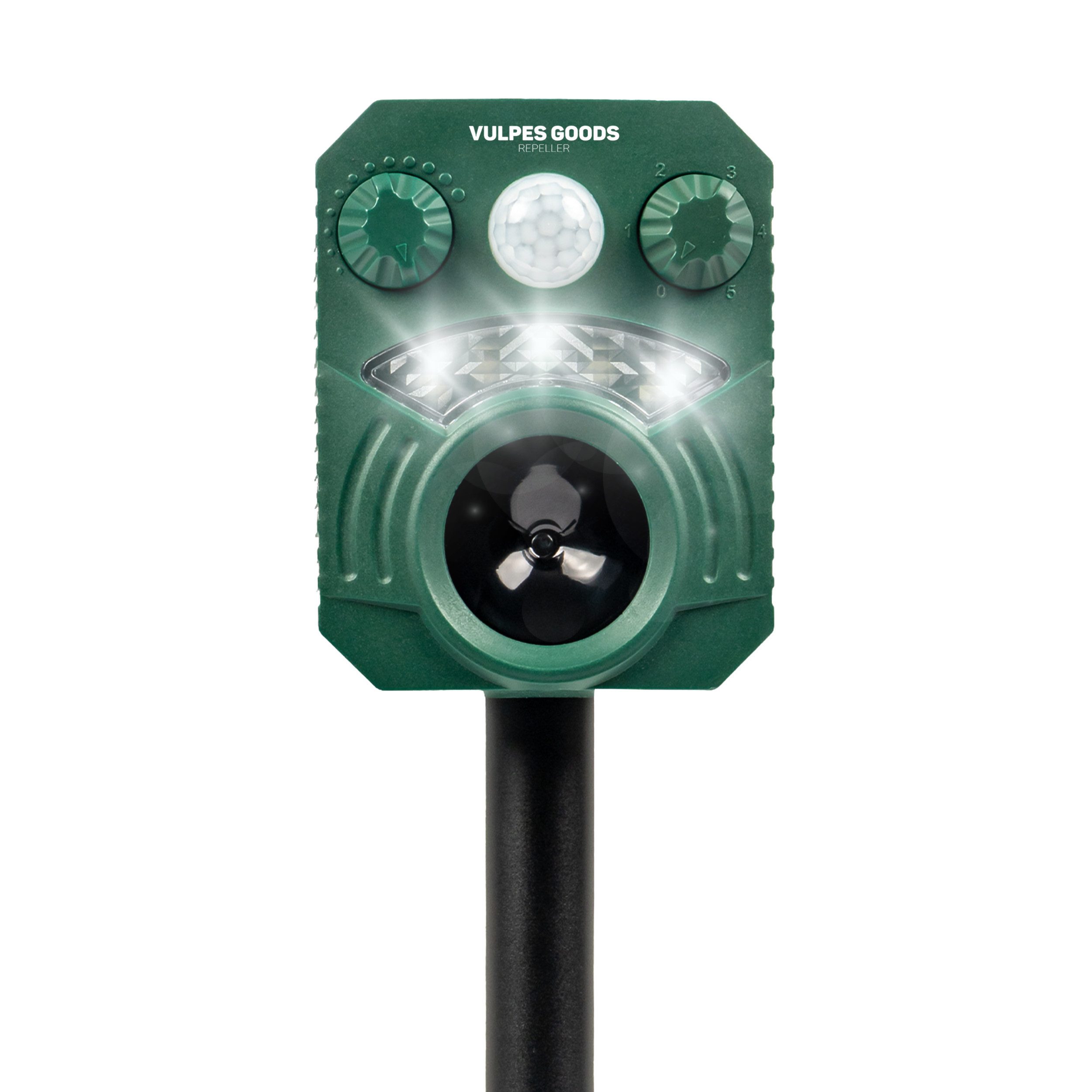Vulpes Goods Ultraschall-Tierabwehr mit Solarenergie und LED-Blitzlicht, 1-tlg., Marderschreck für draußen, Mäuse- und Rattenvertreiber mit …