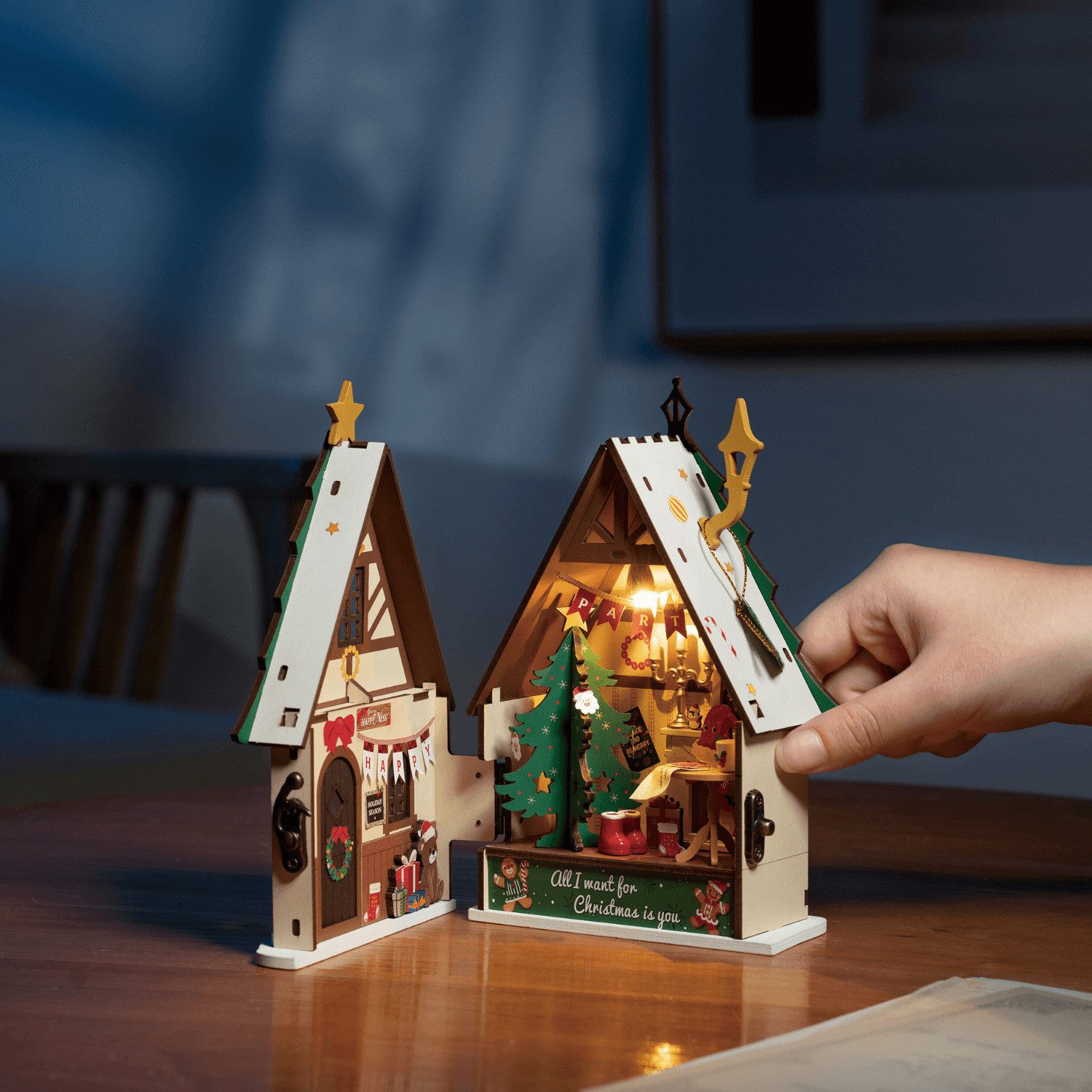Robotime 3D-Puzzle Funkelndes Weihnachtshaus Miniaturhaus, 46 Puzzleteile