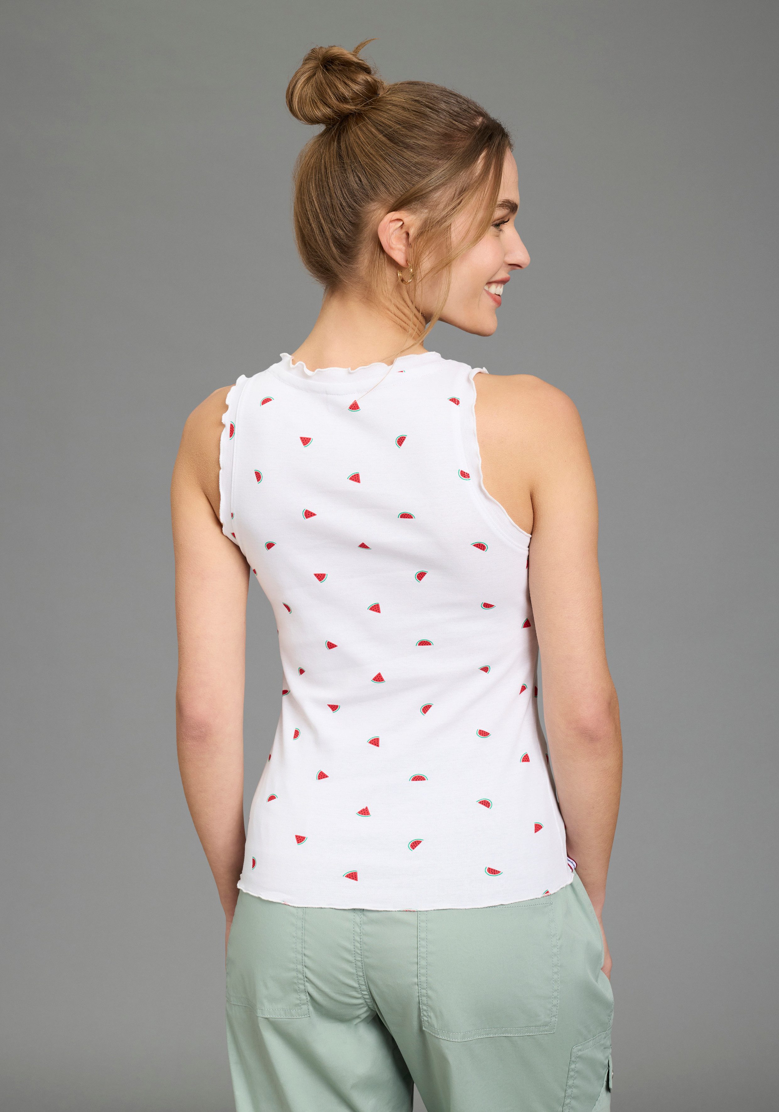 KangaROOS Shirttop mit Melonendruck, V-Ausschnitt und Knopfleiste, ärmellos günstig online kaufen
