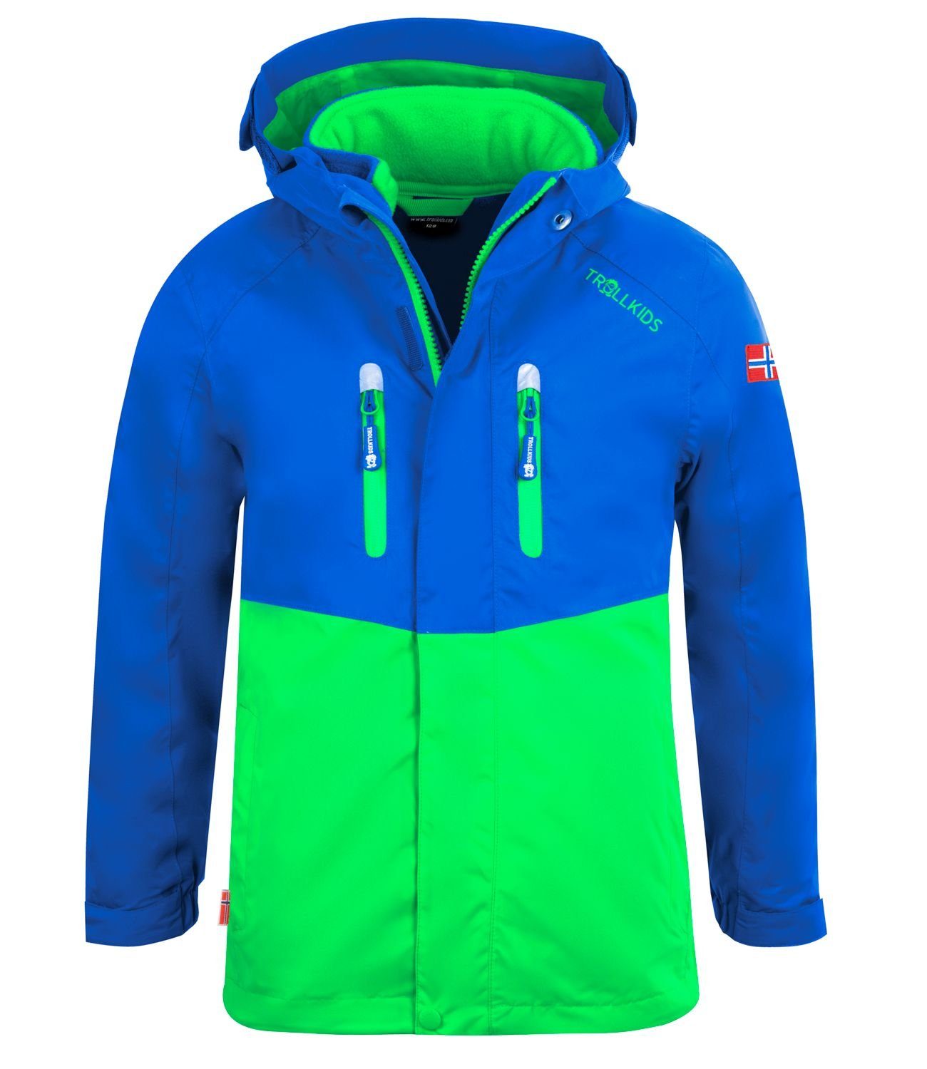 3-in-1-Funktionsjacke Mittelblau/Hellgrün TROLLKIDS Bryggen Wasserdicht