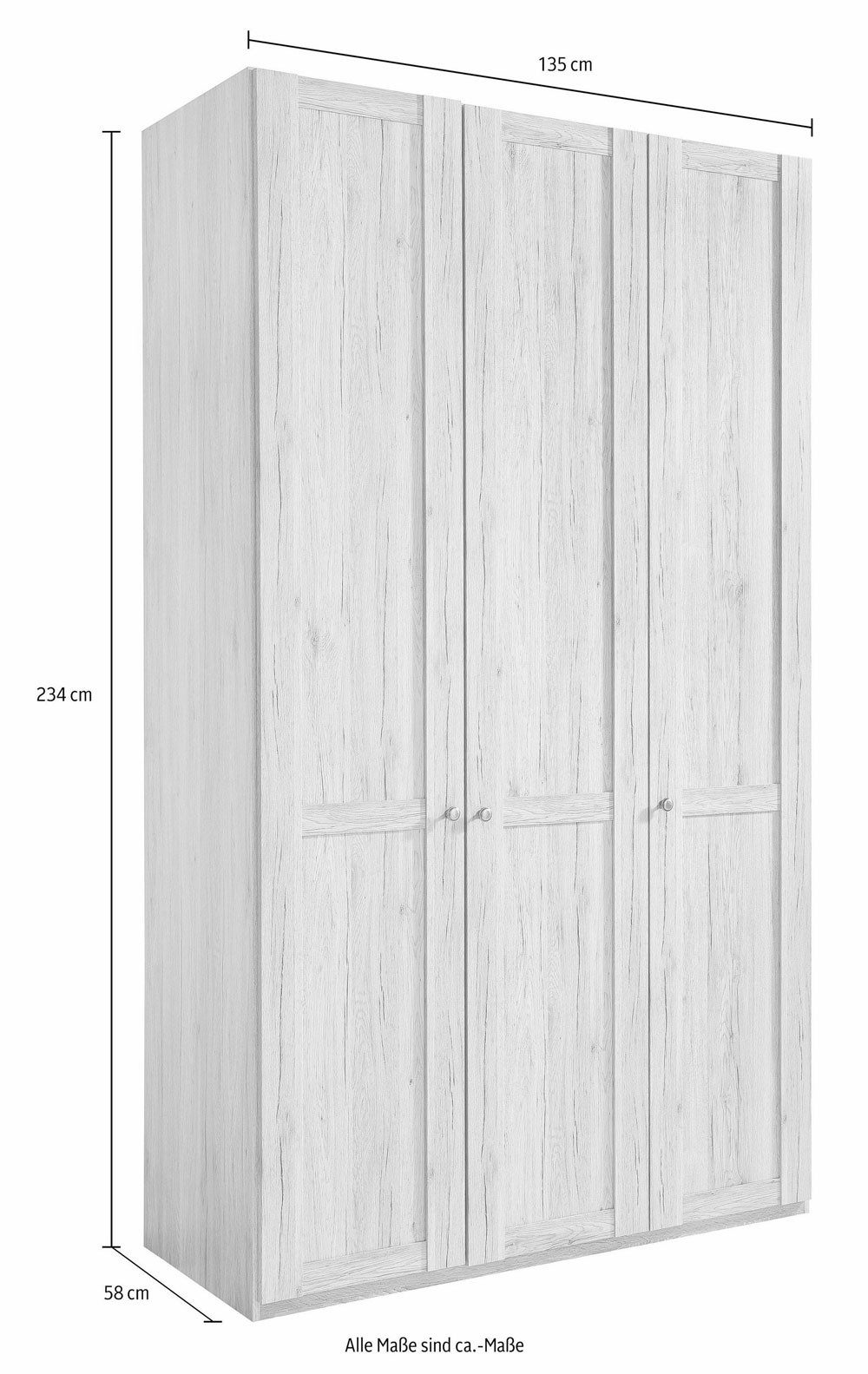 Wimex Kleiderschrank Level (mit Türen, mit Kleiderstangen, mit Einlegeböden, 1-St., moderne Optik, 3-türig) weiß 135cm 3-türig