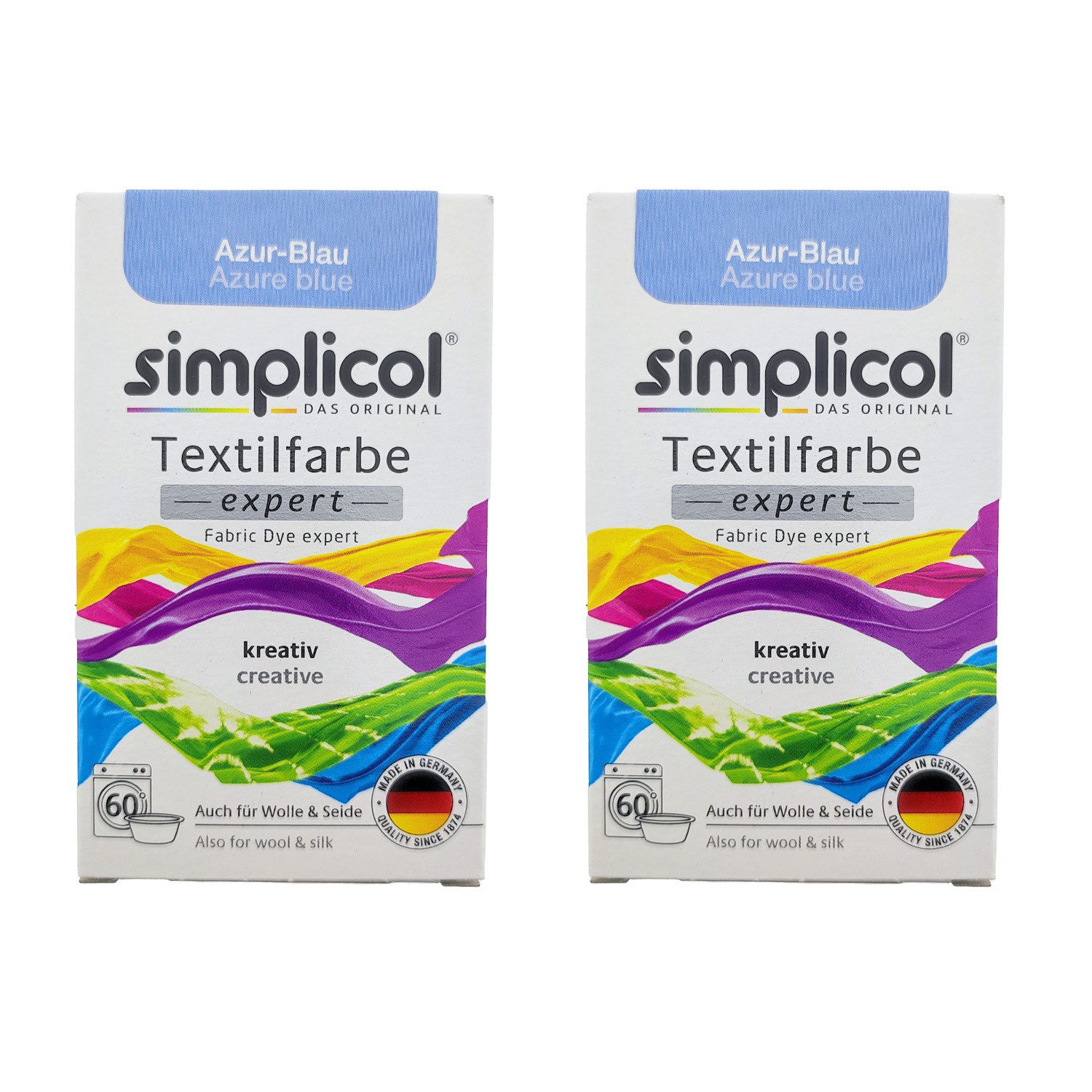 Textilfarbe 2er Pack Simplicol Textilfarbe Expert Azur-Blau 150g
