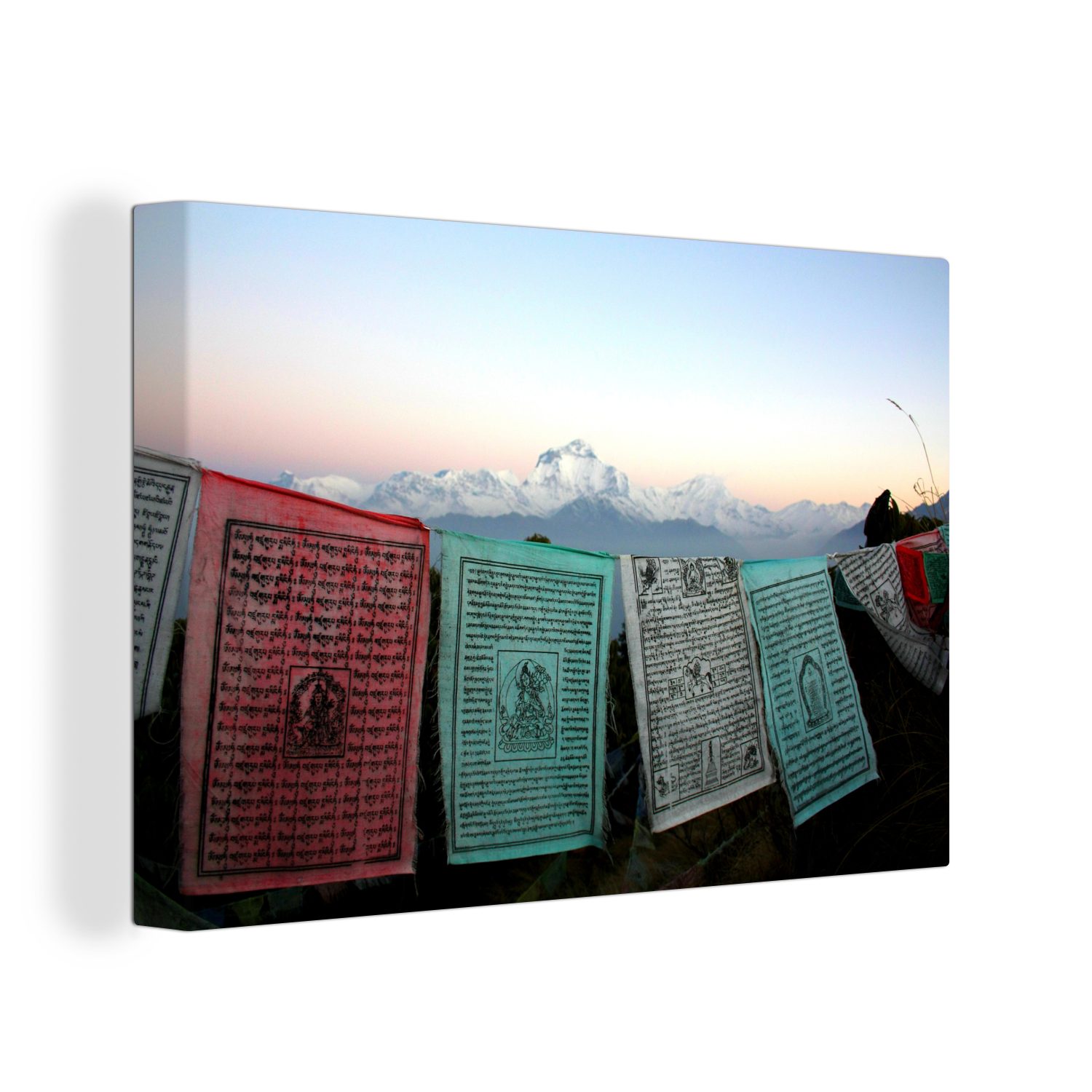 OneMillionCanvasses® Leinwandbild Buddhistische Gebetsfahnen, (1 St), Wandbild Leinwandbilder, Aufhängefertig, Wanddeko, 30x20 cm