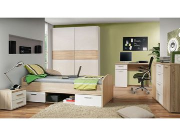 Moebel-Eins Kinderbett, WALDY Jugendbett, Material Dekorspanplatte, sandeichefarbig/weiss