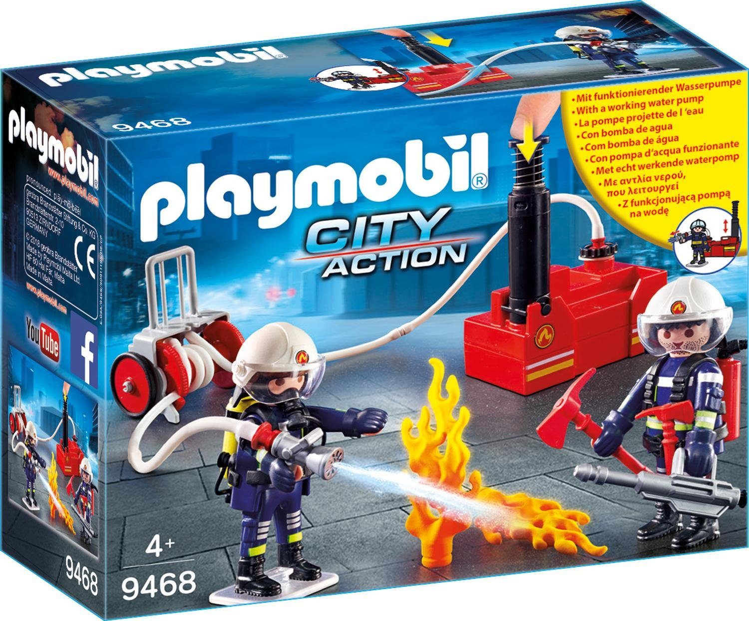Playmobil® Konstruktions-Spielset Feuerwehrmänner mit Löschpumpe (9468), City Action, Made in Europe