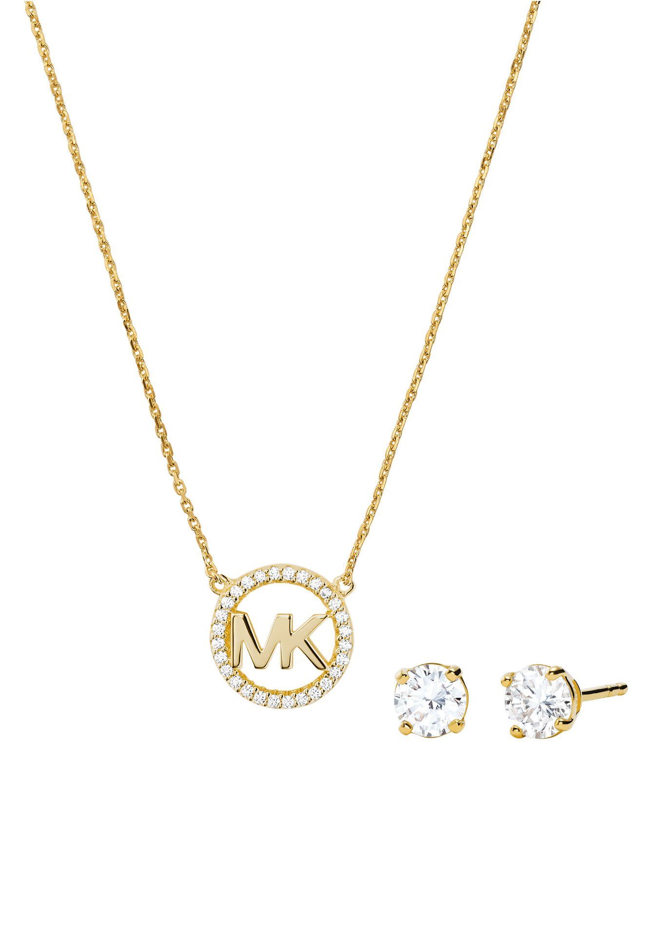 MICHAEL KORS Ohrring und Ketten Set PREMIUM, MKC1260AN040, MKC1260AN791, MKC1260AN710 (Set, 3-tlg), mit Zirkonia gelbgoldfarben-kristallweiß