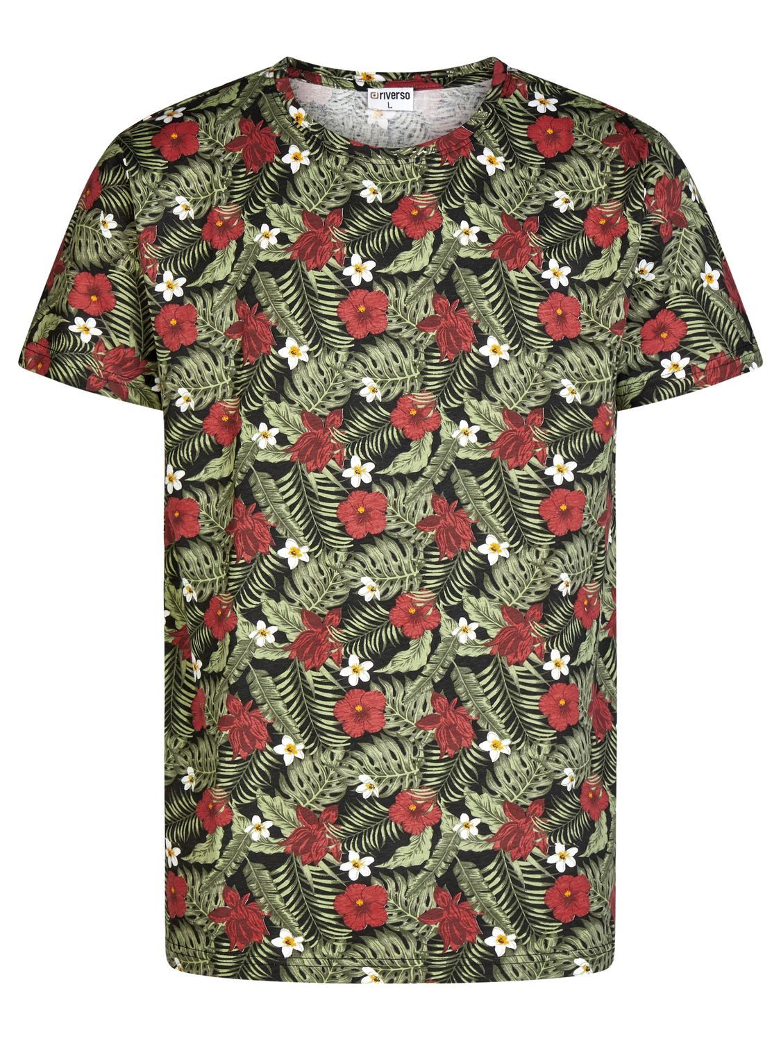 riverso T-Shirt Herren Fotoprintshirt RIVBill Regular Fit (1-tlg) Kurzarm Hawaiishirt mit Rundhalsausschnitt aus 100% Baumwolle