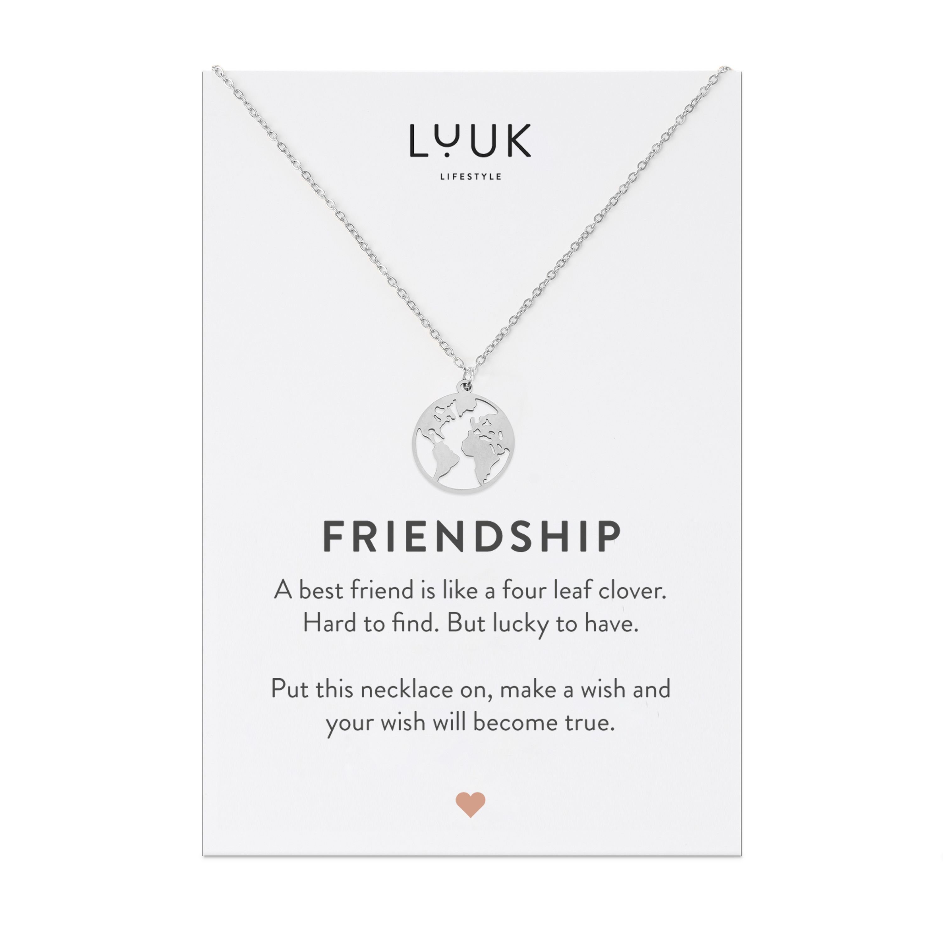 LUUK LIFESTYLE Freundschaftskette Weltkugel, Weltkarte I Globus Anhänger, aus wasserfestem Edelstahl