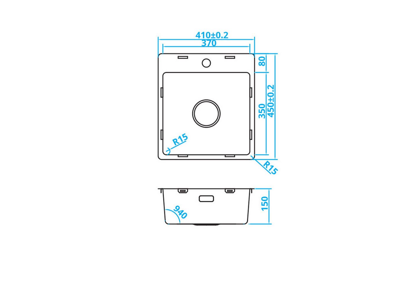 Thumbnail - CARESSI Küchenspüle CABL37KR15, Quadratisch, 37/15 cm, Schlichtes Design