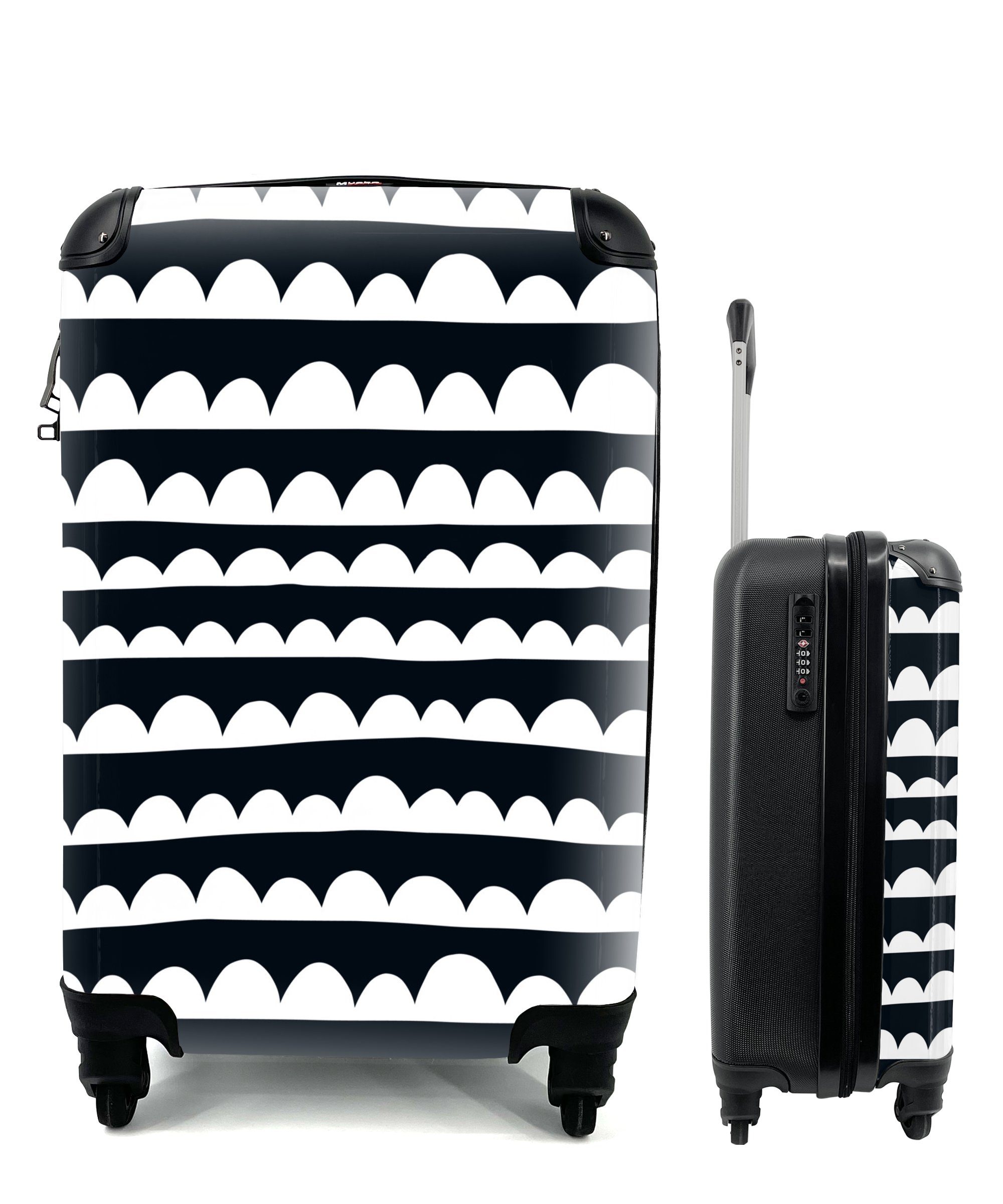 MuchoWow Handgepäckkoffer Muster - Rund - Schwarz - Weiß, 4 Rollen, Reisetasche mit rollen, Handgepäck für Ferien, Trolley, Reisekoffer