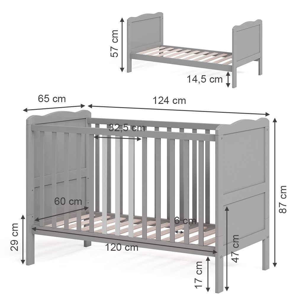 VitaliSpa® Babybett Tobi, Grau, 60x120 cm, 1-tlg.