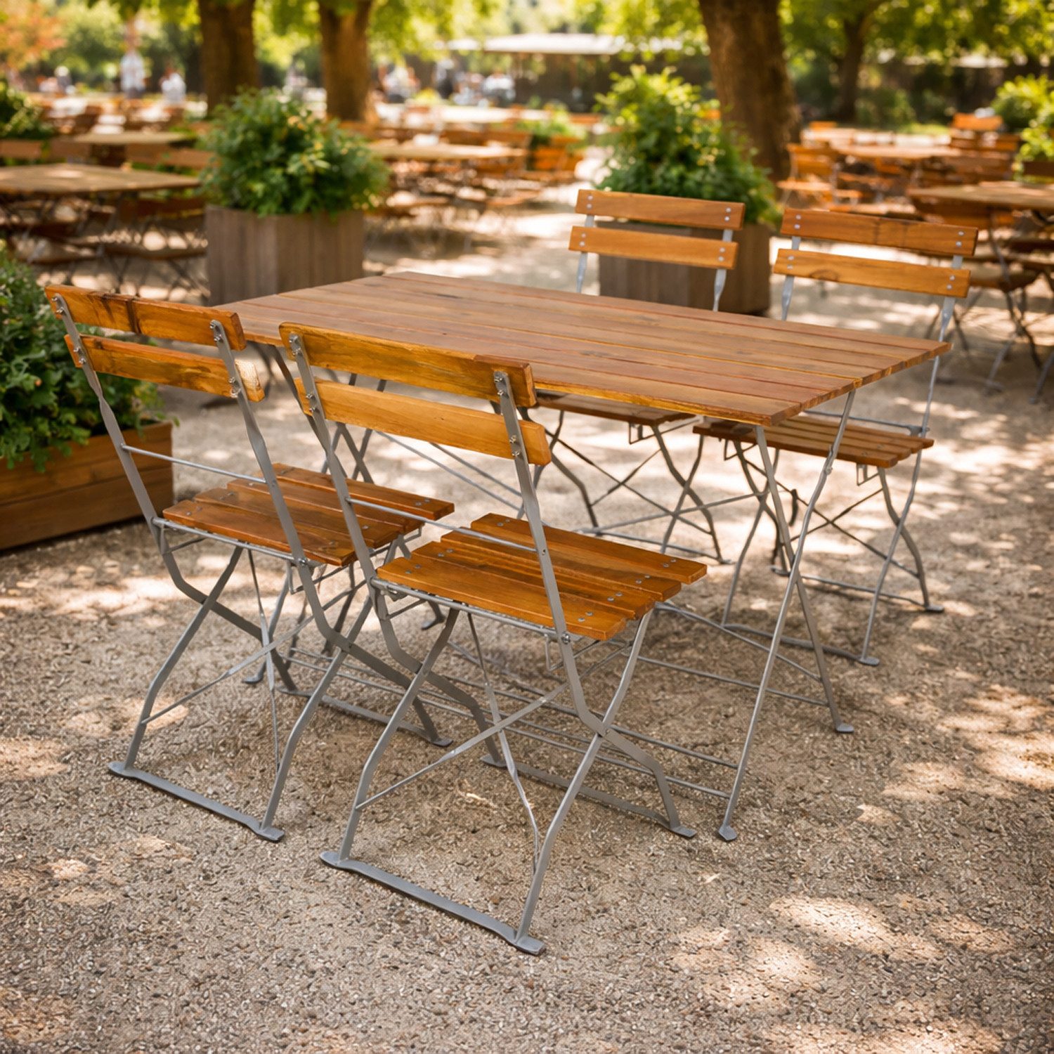 Mojawo Essgruppe Biergarten Set Klapptisch 4 Klappstühle klappbar Akazienholz 120x70cm
