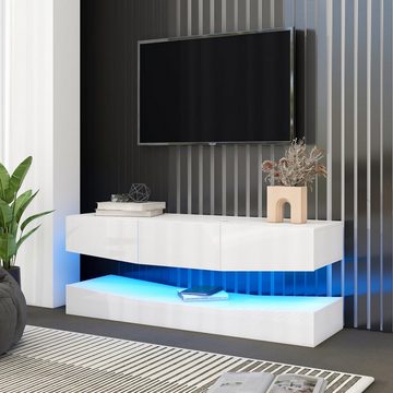 BlingBin TV-Schrank Hochglanz-Weiß Hängend TV Stand Breite 180CM mit LED-Beleuchtung, Mit drei großen Schubladen