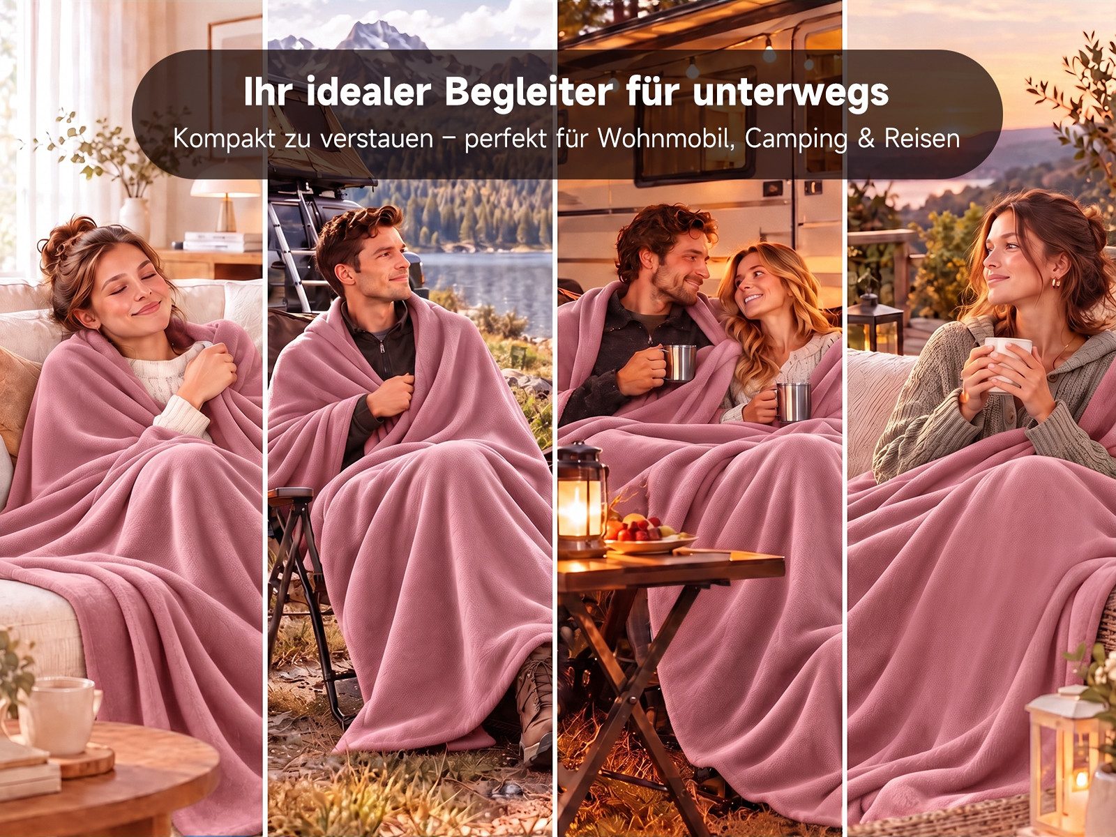 Suanp Kunstfaserbettdecke Flanell 150x200 cm - Weiche Wohndecke, Leicht & Warm, Rosa – Bild 5 von 5