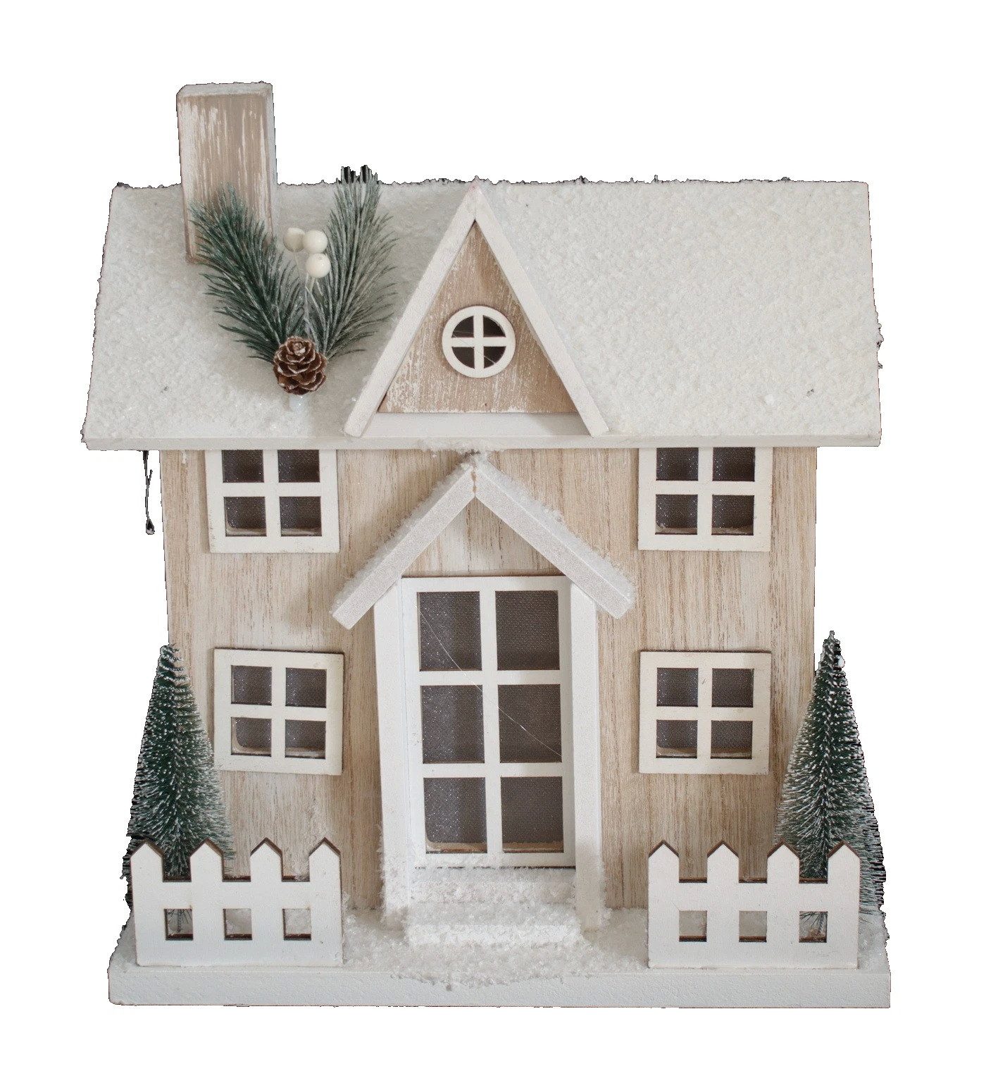 Kaufhaus le petit Dekofigur Deko Holz Haus Lichthaus Holzhaus Leuchthaus Kirche Weihnachtshaus, Winterhaus Dekohaus