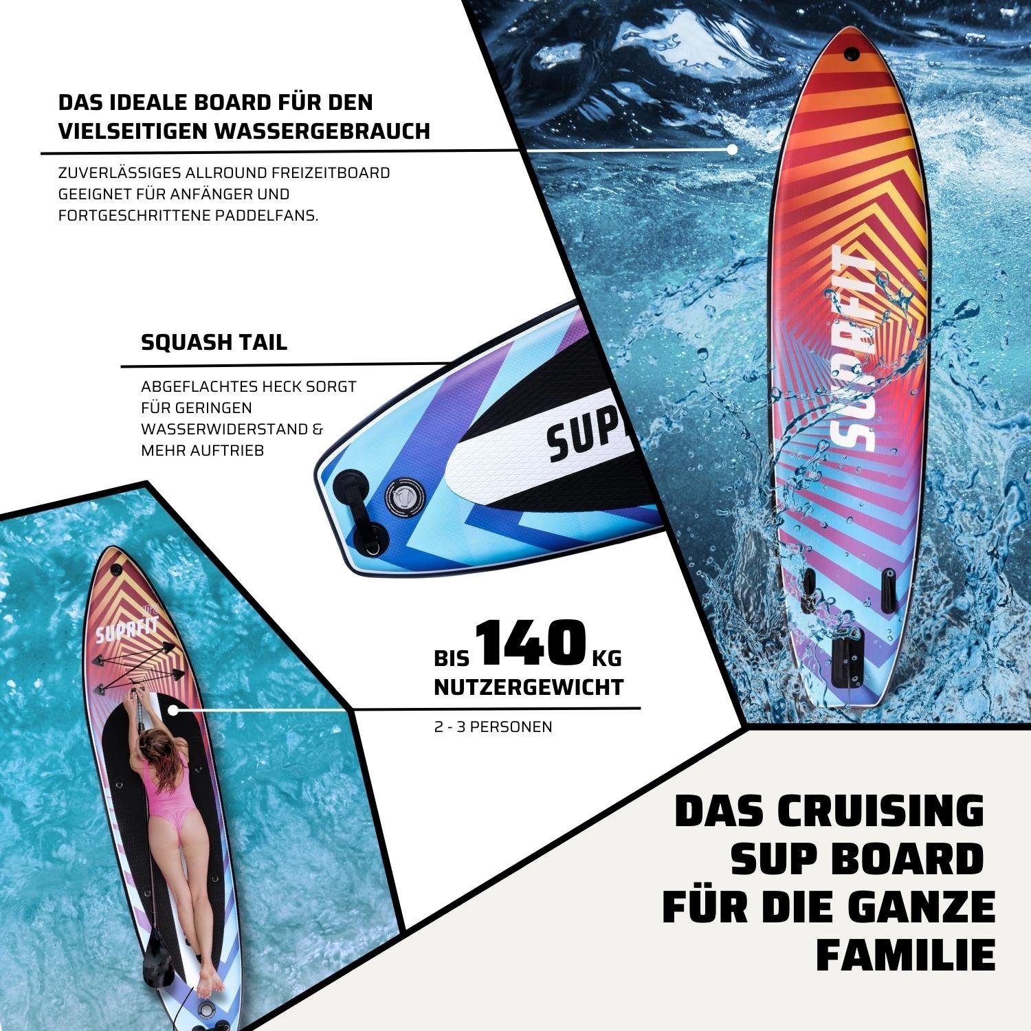 SF SUPRFIT SUP-Board Stand-Up-Paddling Board Optical, als aufblasbares Komplett-Set, Stand Up Paddle Board mit doppelter PVC Schichtung, Optimal ab 60 kg, max 140 kg - 330 x 78 x 15 cm