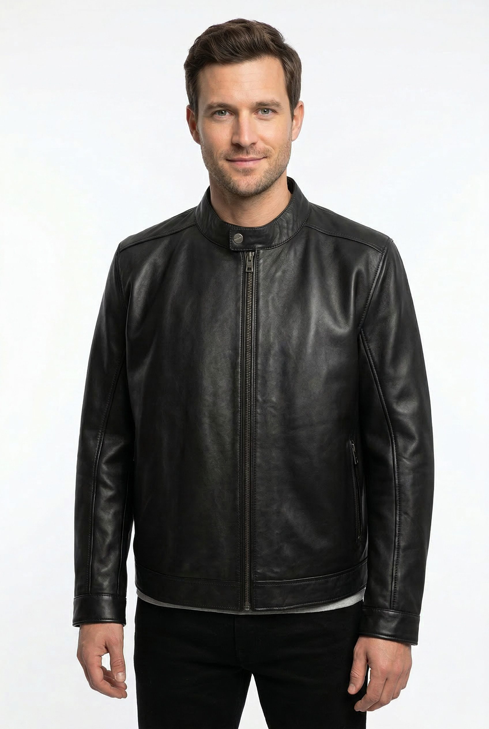 Mauritius Lederjacke MMJork mit Stehkragen & Drucker