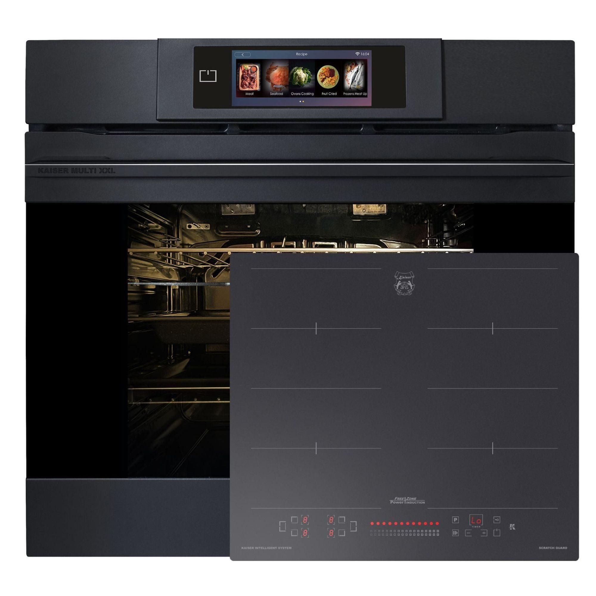 Kaiser Küchengeräte Backofen-Set Einbauherd 60 cm, FlexInduktion, Air Fry, Pyrolyse, TFT Touch Display, XXL Backofen 81 L EH6347+KCT 6110 FI, mit 1-fach-Teleskopauszug, Pyrolytische Selbstreinigung, Dampfreinigung (Hydrolyse), Air Fry, Pyrolyse, FlexInduktion, XXL Backofen 81 L, TFT Touch
