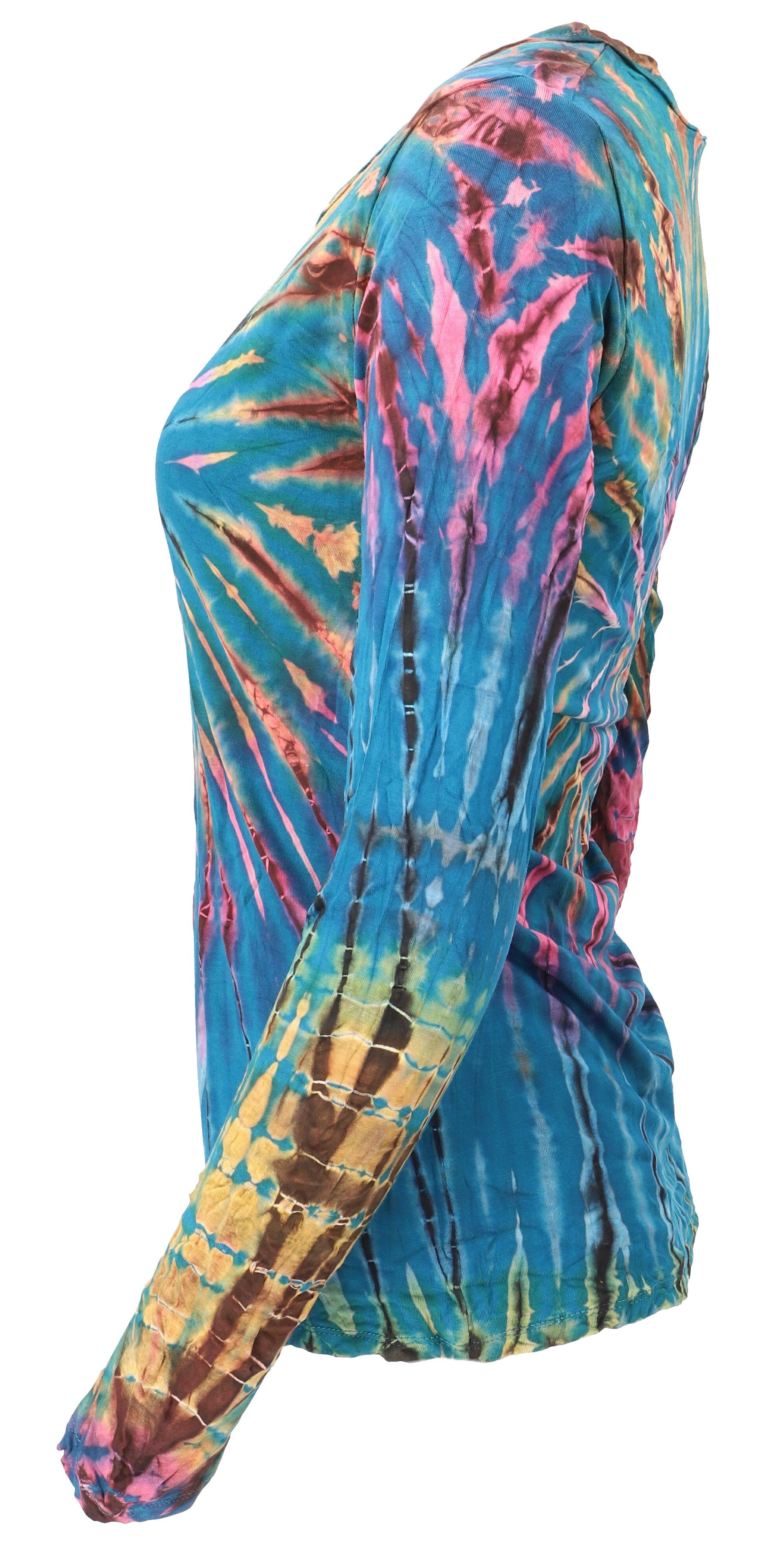 Guru-Shop Longsleeve Unikat Batik Shirt, BohoLangarmshirt - blau alternative Bekleidung