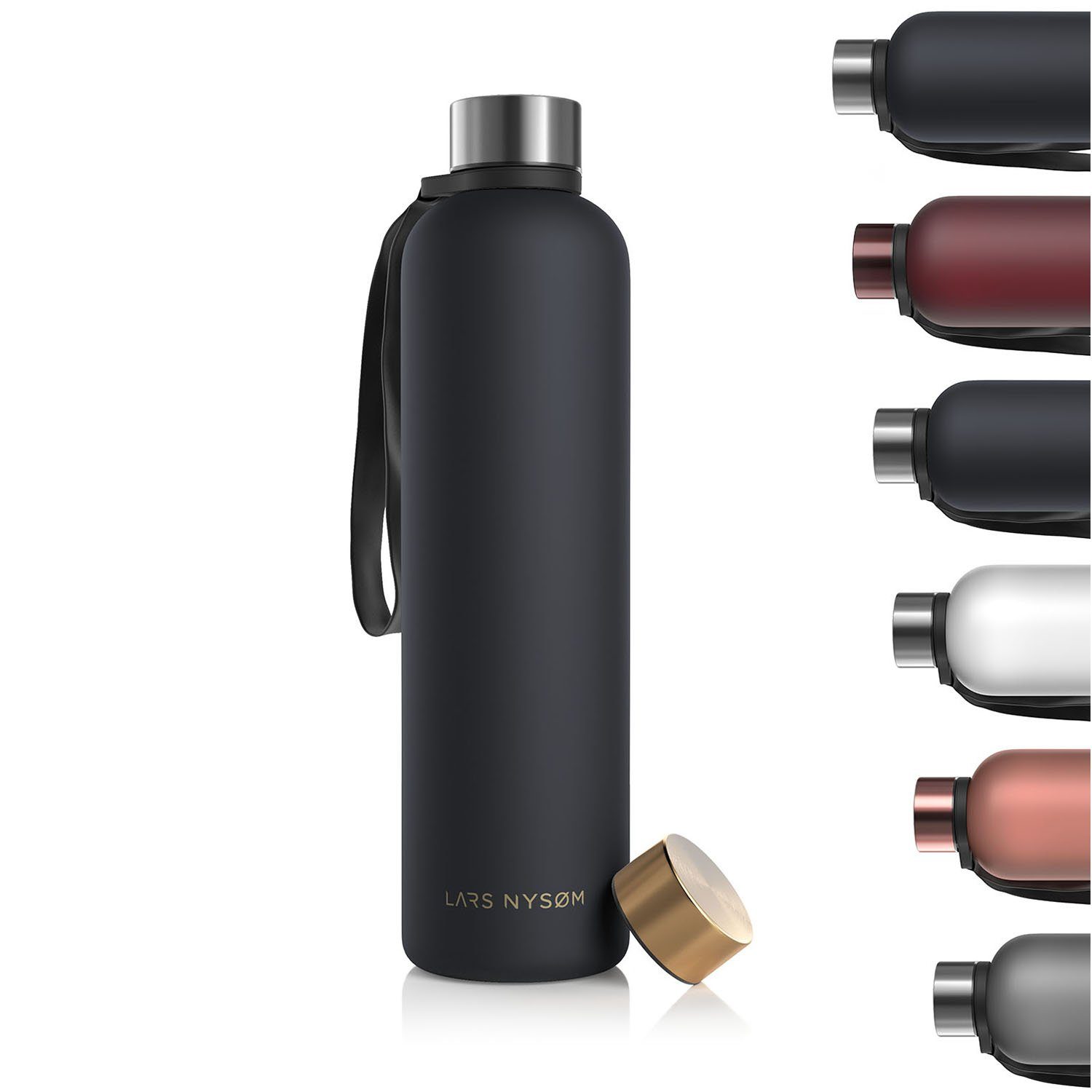 LARS NYSØM Trinkflasche Blæst, auslaufsichere & ultraleichte Tritan Sport Flasche Onyx Black Gold