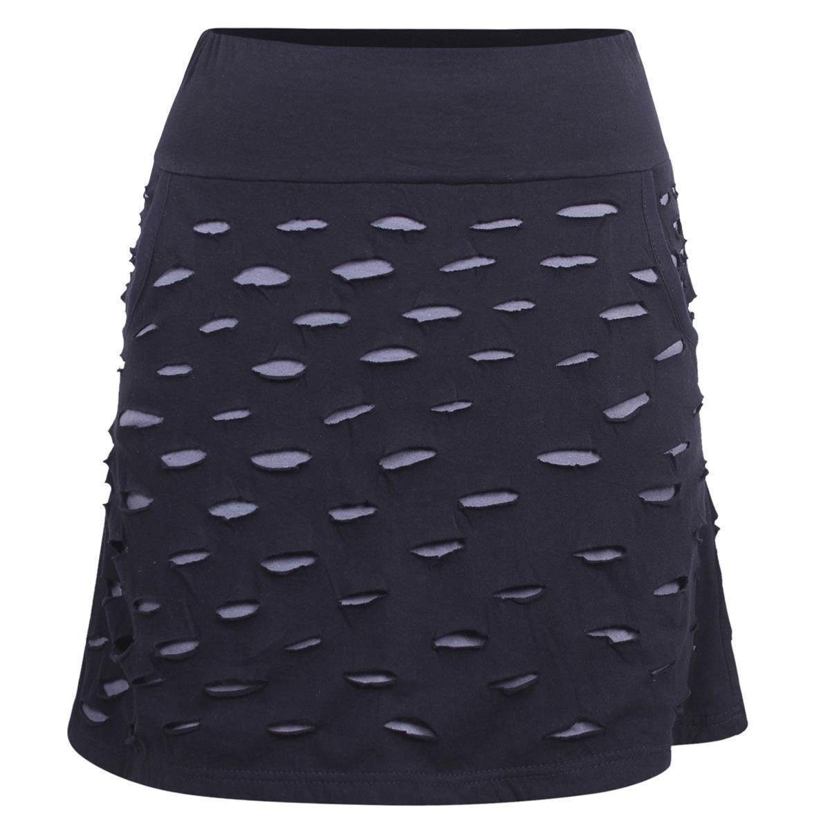 Vishes Minirock Baumwollrock Kurz Cutwork Streifen Taschen Festival, Boho, Goa, Hippie Style