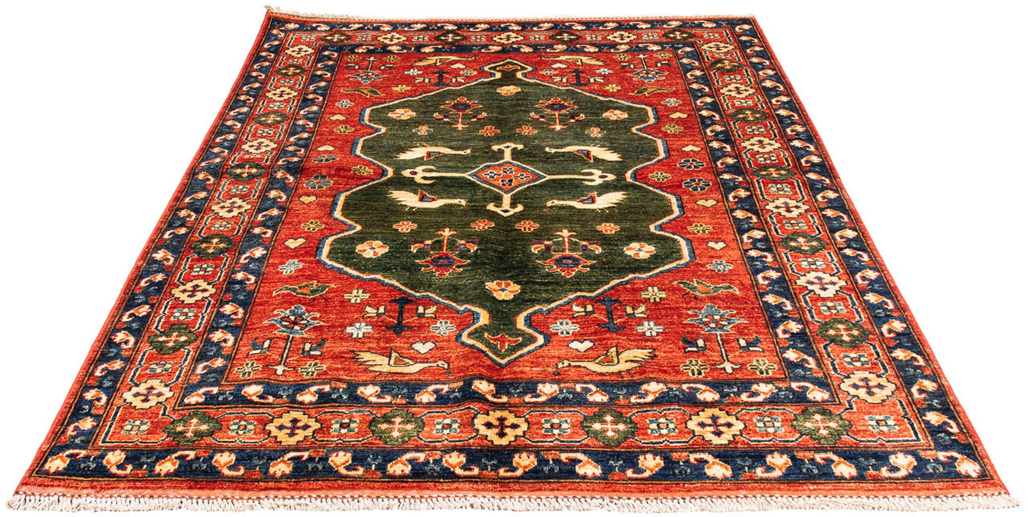 Orientteppich Afghan - 195 x 150 cm - rot, morgenland, rechteckig, Höhe: 7 mm, Wohnzimmer, Handgeknüpft, Einzelstück mit Zertifikat