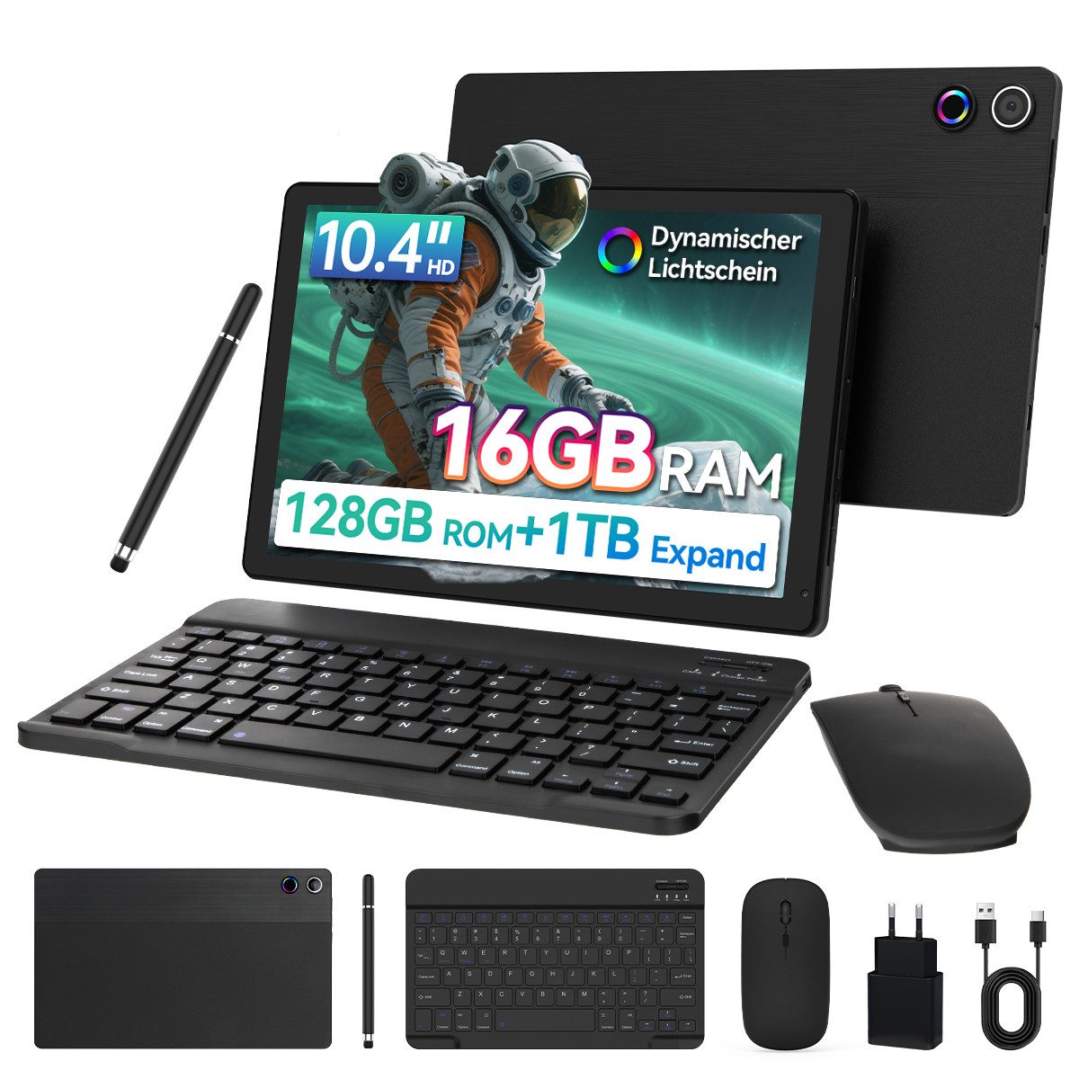 10.4 Zoll 16GB + 128GB + 1TB Erweiterung HD 1280x800 Android 14 Tablet