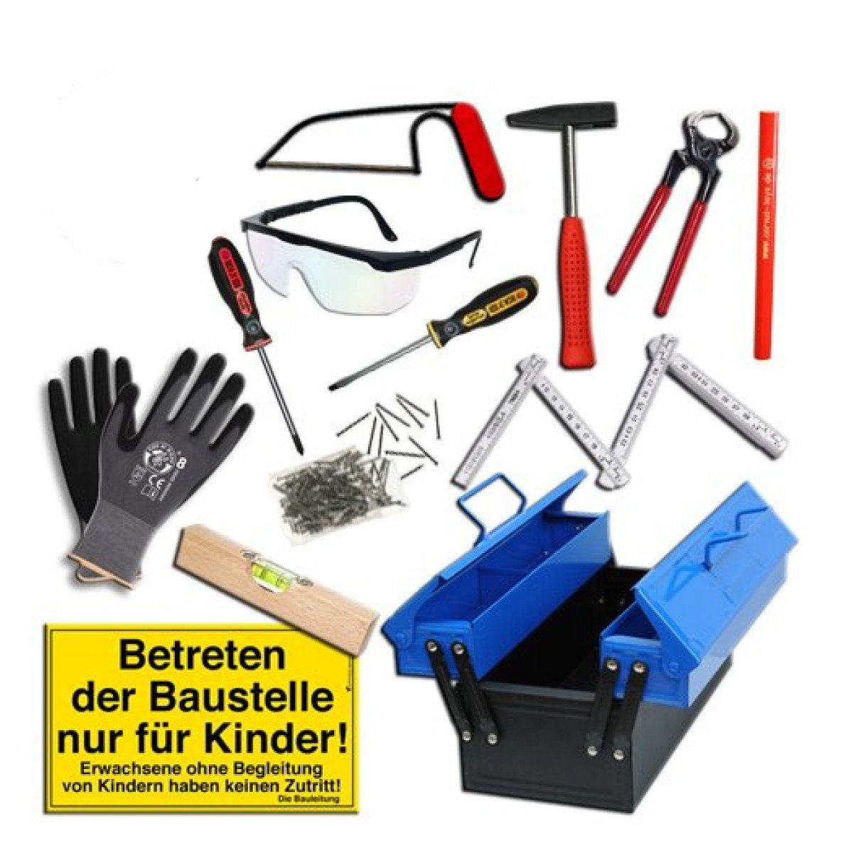 Corvus Werkzeugbox Kinderwerkzeugset in Metallkasten | Werkzeugkoffer