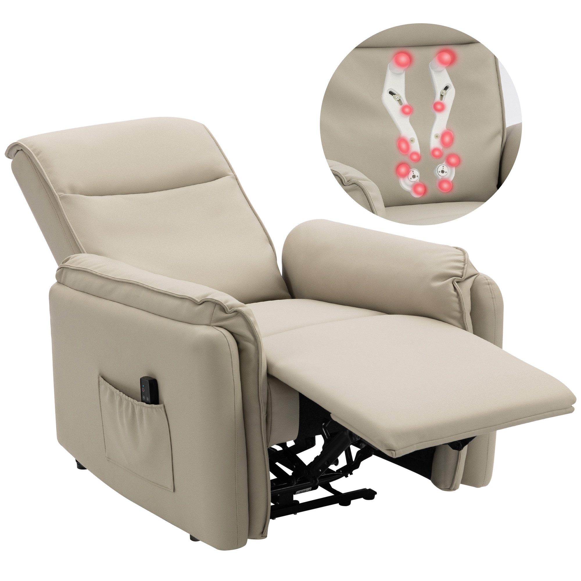 BAYMATE Massagesessel Elektrischer Massagesessel, Kunstlederbezug, Fußstütze, Seitentasche (Beige)