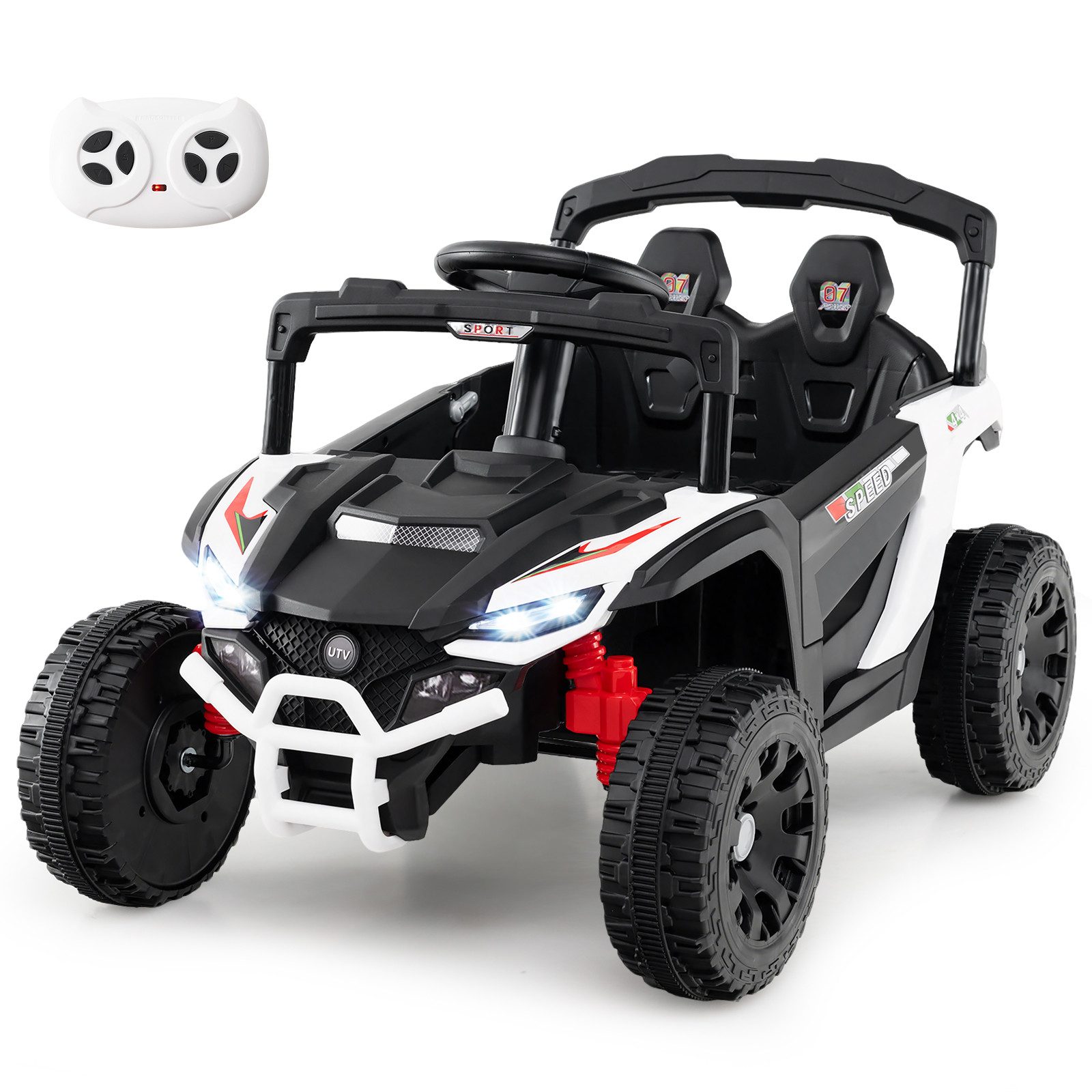 COSTWAY Elektro-Kinderauto, Belastbarkeit 30 kg, 12V Elektroauto, mit Fernbedienung, LED, Musik, Hupe