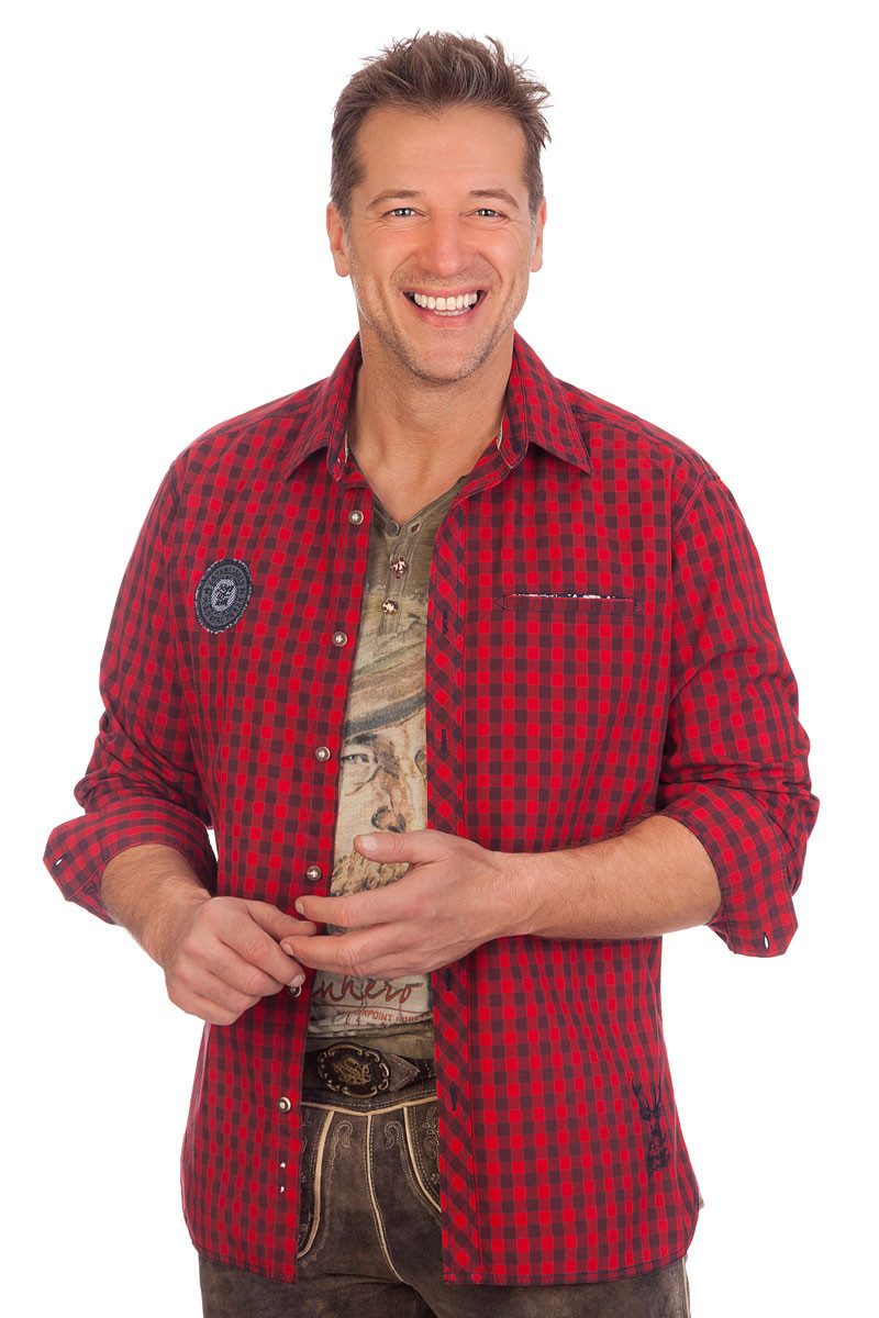 KRÜGER BUAM Trachtenhemd Trachtenhemd - ULLI - rot