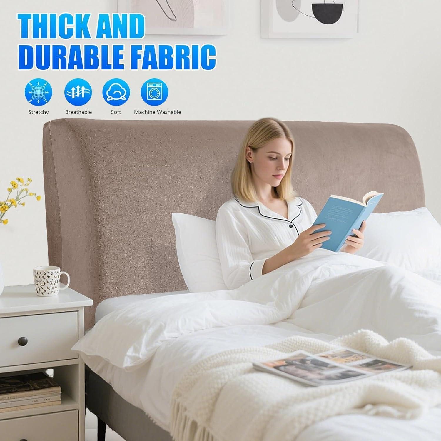 LuxusKollektion Betthusse Kopfteilbezug Samt Khaki 180CM (Geeignete Breite: 170CM-195CM) – Bild 2 von 5
