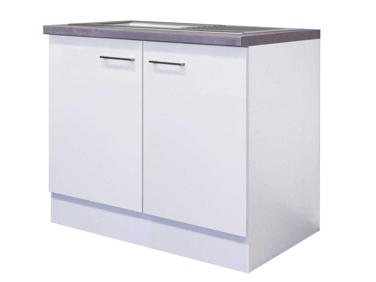 Flex-Well Spülenunterschrank Spülenunterschrank mit Arbeitsplatte & Spüle - 100 cm breit - Weiß – N