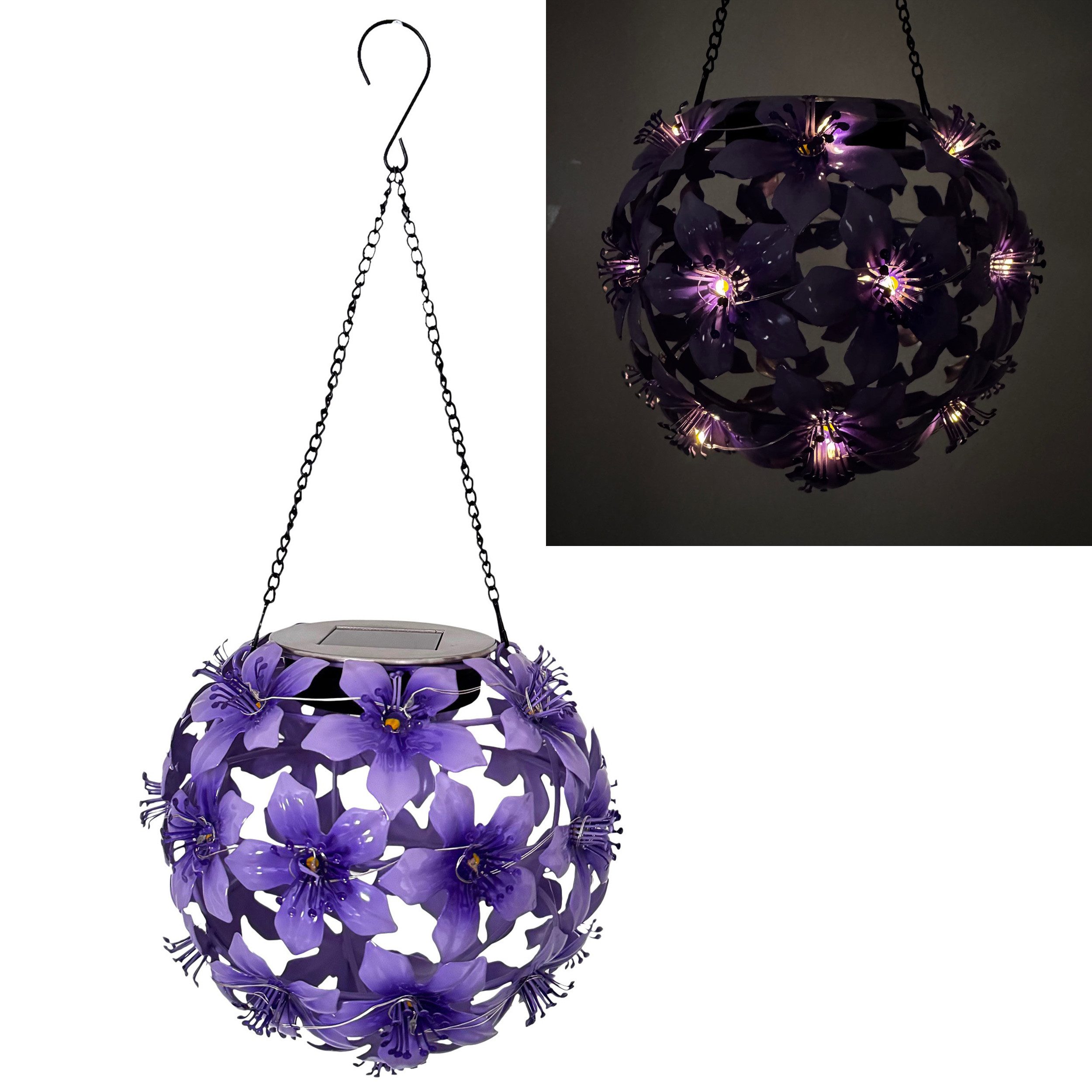Online-Fuchs LED Gartenleuchte Hibiskusblüten zum Aufhängen mit LED-Lichterkette und Solarpanel, 30 LEDs, Warmweiß, stimmungsvolle Beleuchtung für den Außenbereich