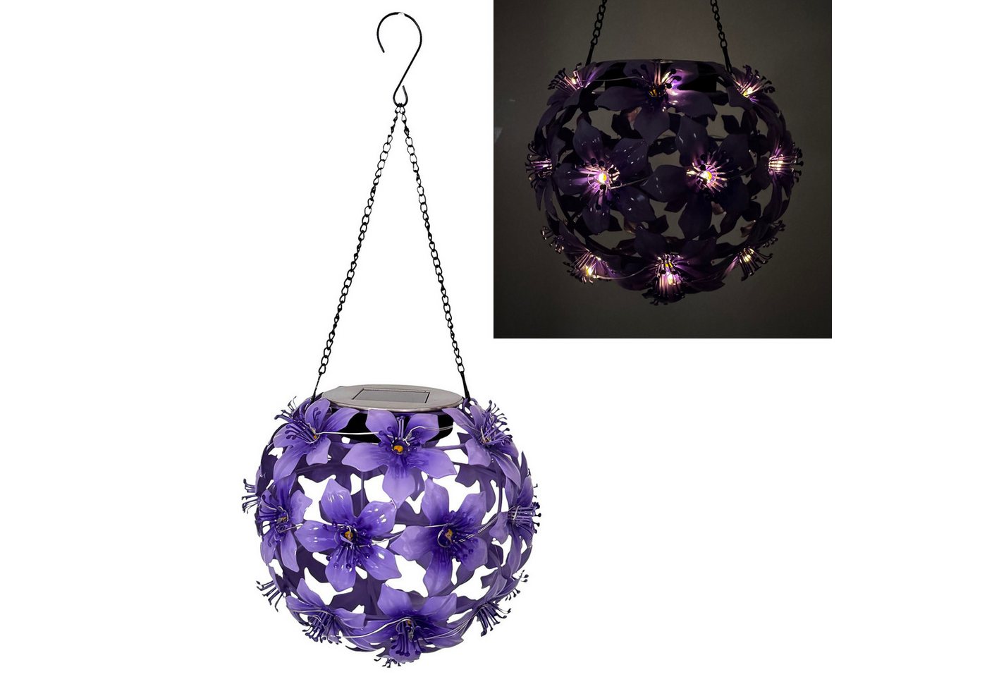 Online-Fuchs LED Gartenleuchte Hibiskusblüten zum Aufhängen mit LED-Lichterkette und Solarpanel, 30 LEDs, Warmweiß, stimmungsvolle Beleuchtung für den Außenbereich